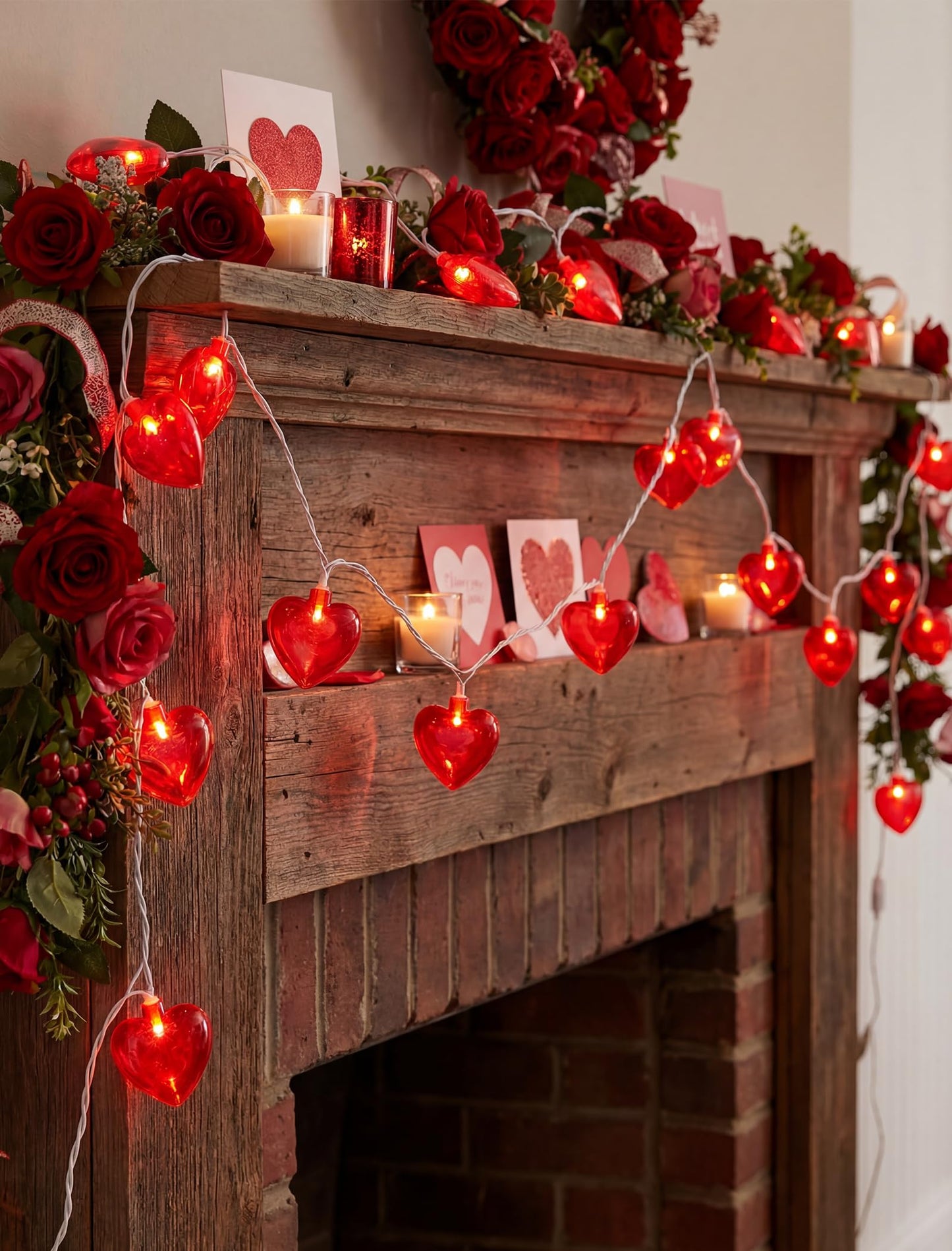 Red Heart String Lights, 8.5Ft Outdoor Valentine's Day Decorations Lights with 10 LED Red Heart Lights, Plug in Heart Fairy String Lights for Valentines Indoor Home Window Wedding Party Xmas Decor