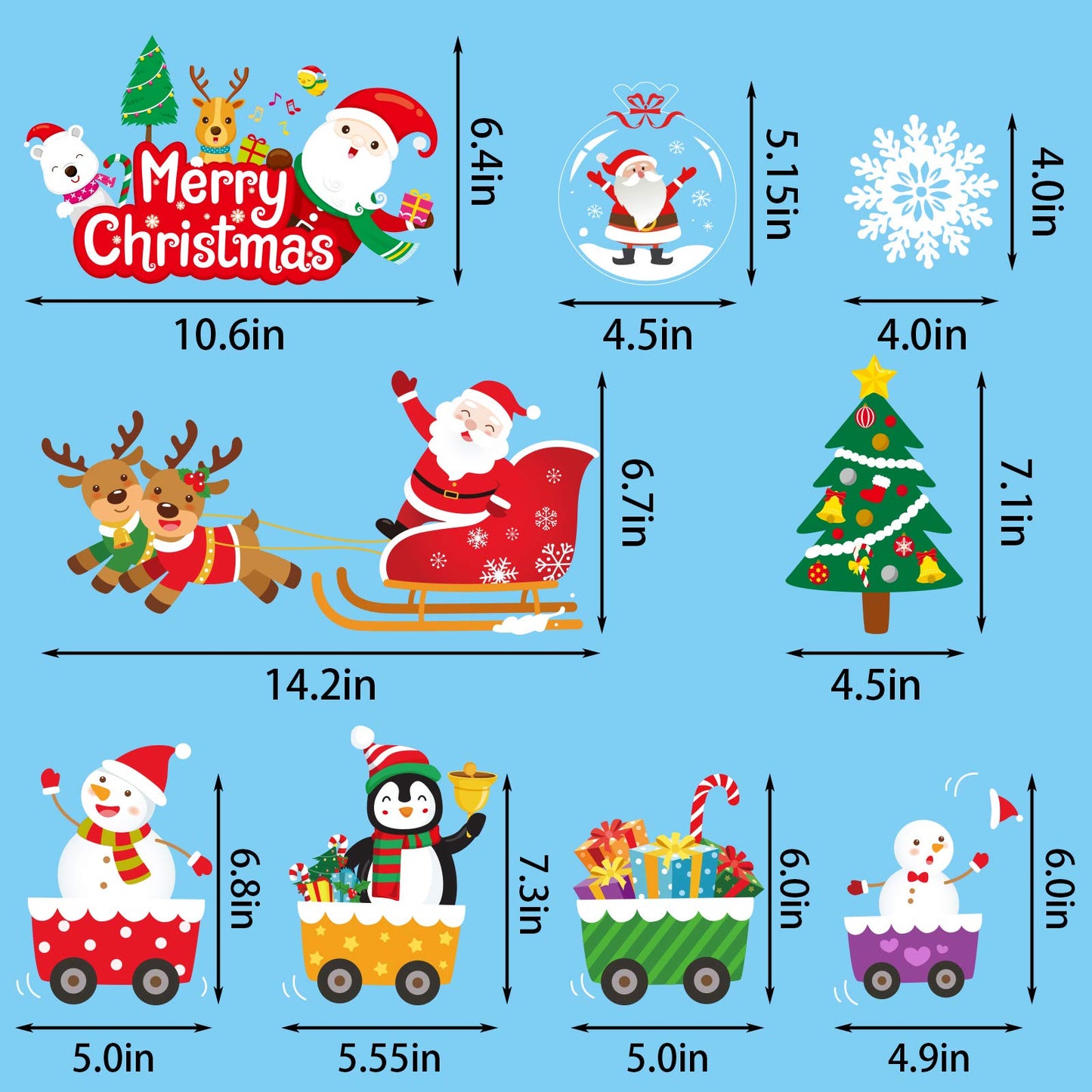 175 PCS Christmas Window Clings Xmas Decals Stickers for Christmas Window Decorations