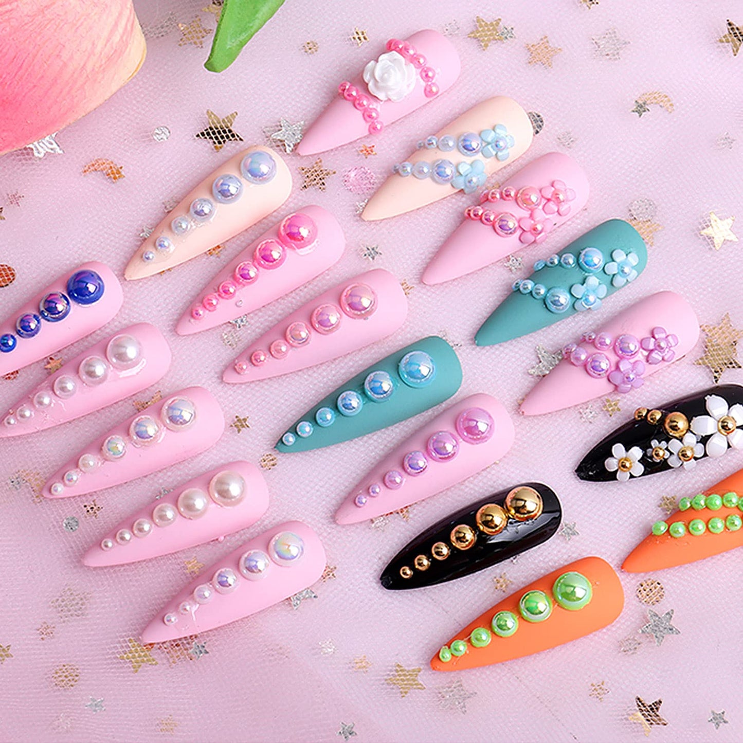 5600PCS Half Round Pearls Flatback Imitation Pearls for Crafts,7 Sizes for DIY Nails Art Crafting,Jewelry Making, Shoes,Cup,Phone Decoration (07 Dark Blue AB)