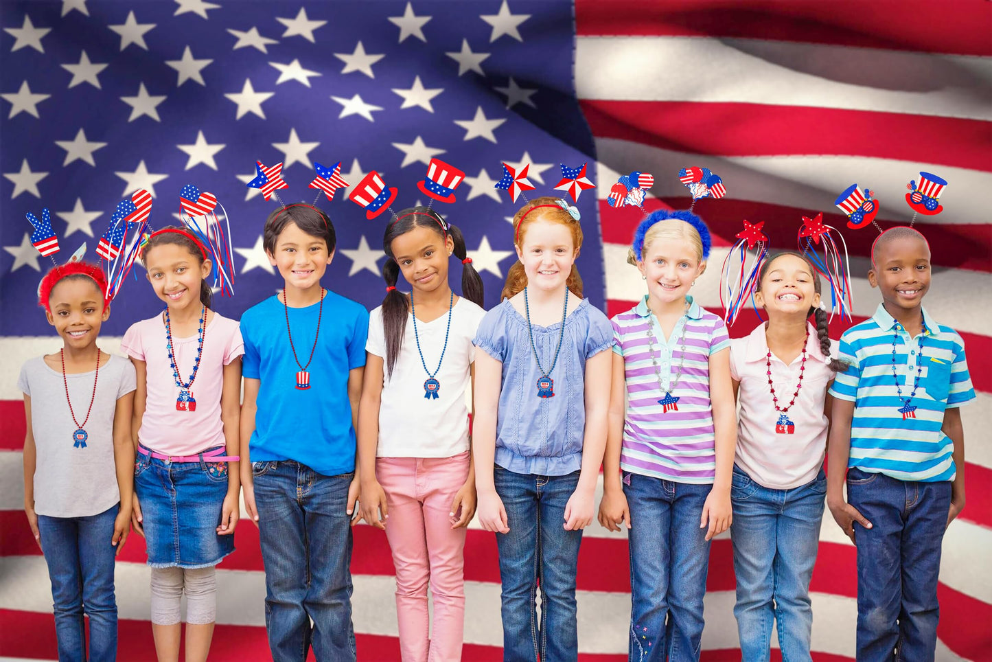 Moon Boat 12PCS Patriotic Head Boppers Headband - Star Uncle Sam Hat Balloons- Fourth 4th of July Party Accessories Favors Decorations