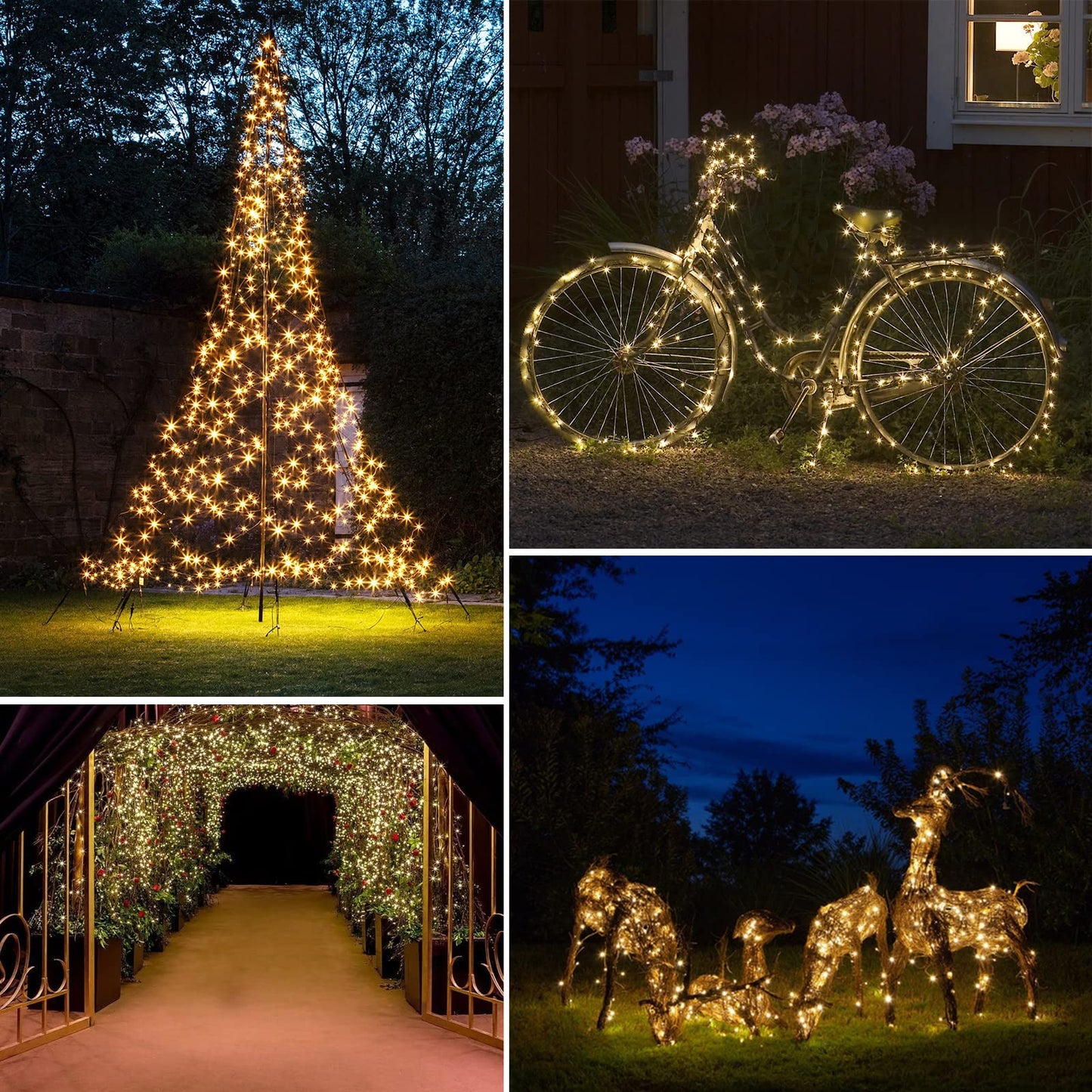 BHCLIGHT Solar String Lights Outdoor, 2 Pack 80FT 200 LED Solar Outdoor Christmas Lights, Waterproof Copper Wire 8 Modes Solar Fairy Lights for Garden Tree Wedding Christmas Tree Decorations (Warm White)