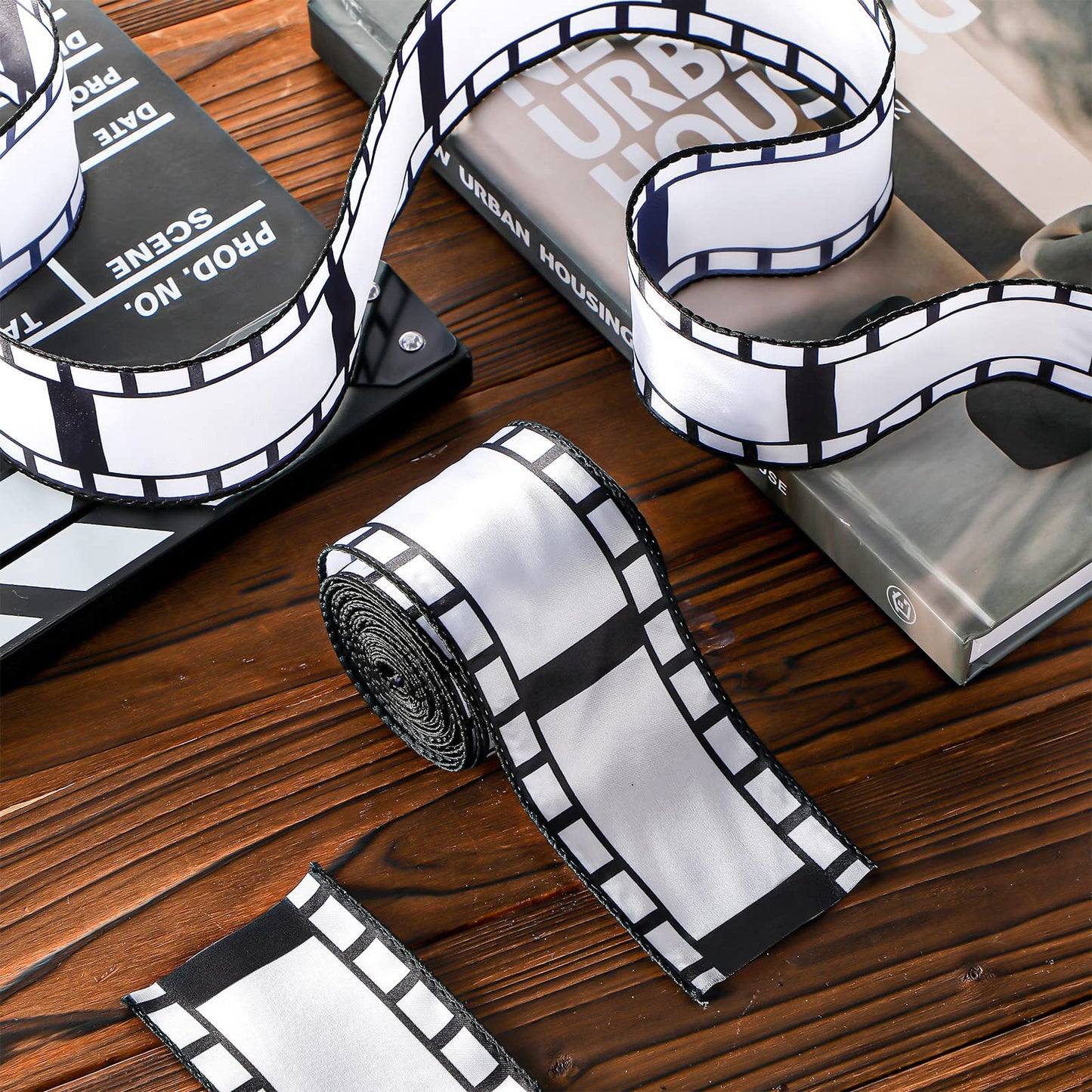 Chivao 2.5 Inch 20 Yards Filmstrip Ribbon Movie Film Reel Ribbon Filmstrip Decorating Material Party Accessory for Movie Party Table Decor Home DIY Wrapping Wreaths Crafts(1 Roll)