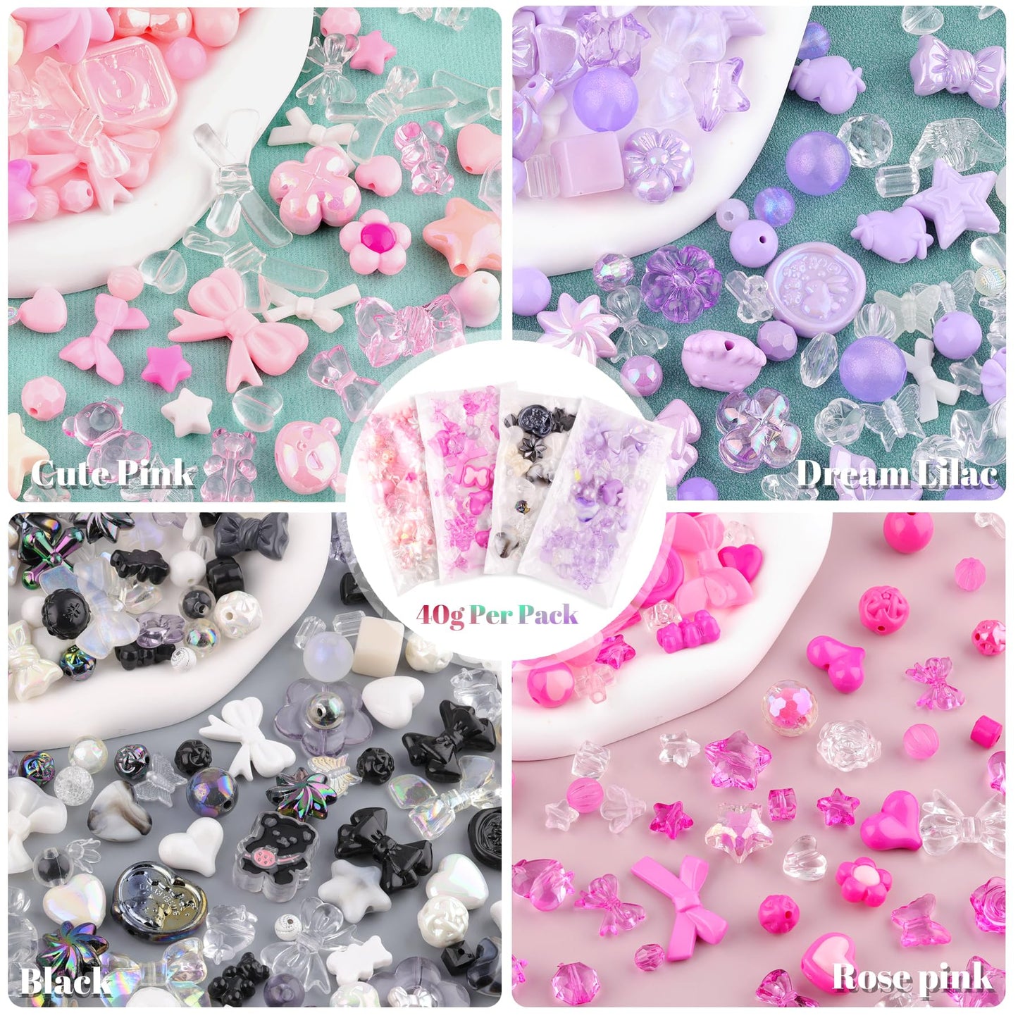 TINKRSTUFF Assorted 180-240PCS Acrylic Beads for Bracelet Making,Flower Bow Butterfly Candy GummyBear Kawaii Aesthetic Bracelet Charms, Cute Beads for Jewelry Making Necklace Keychain Phone Charms DIY