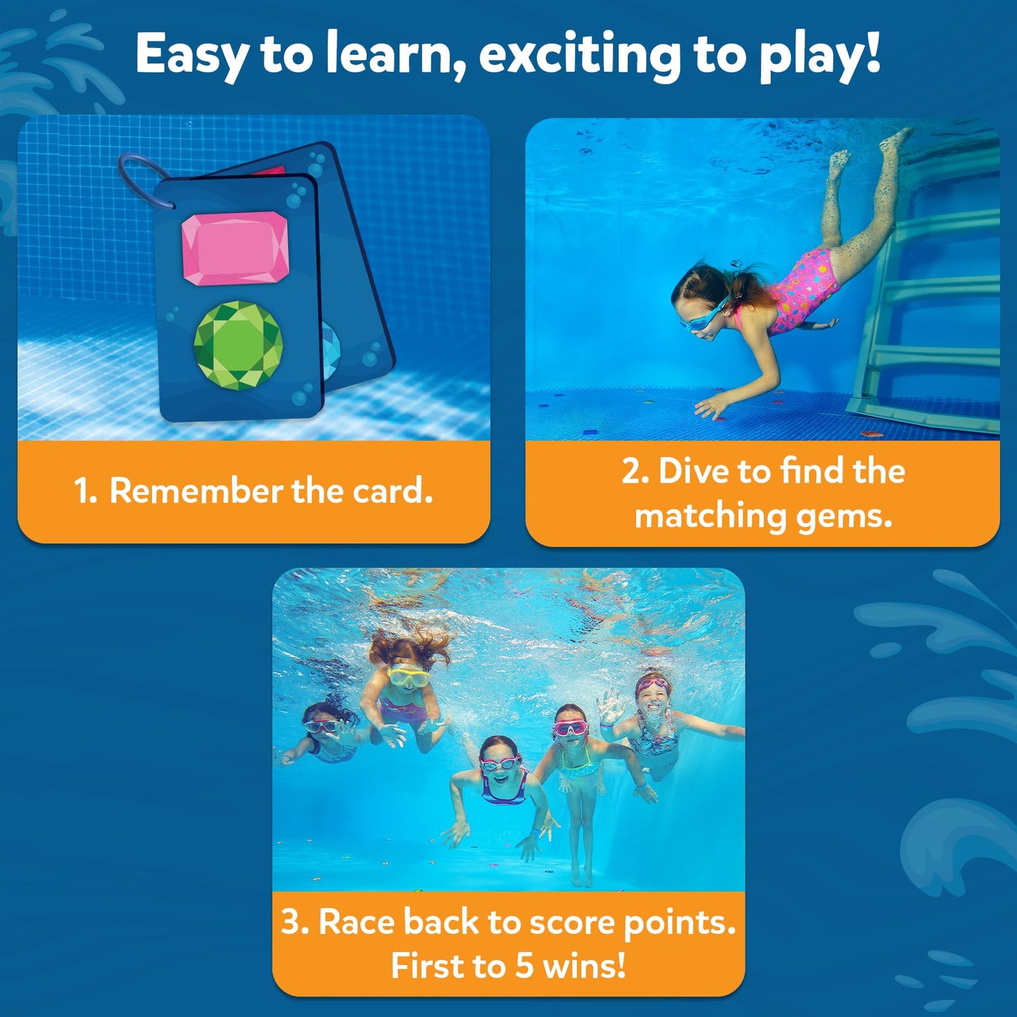 Skillmatics Pool Toys - Seek & Splash, Search & Find Water Game, Swimming Pool Dive Toy, Summer Activity, Screen-Free Fun & Gifts for Kids Ages 6, 7, 8, 9, 10, 11 & Up, Includes 64 Colorful Gems