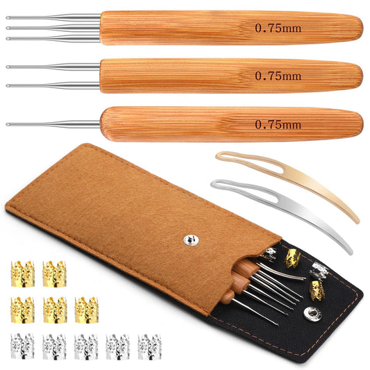 3 Pcs Dreadlocks Crochet Hooks, Dreadlocks Crochet Needle, Bamboo Handle Crochet Hook for Hair Dreadlock Braid Craft, Dreadlock Crochet Hook Tool 0.75mm (1, 2, 3 Hooks)