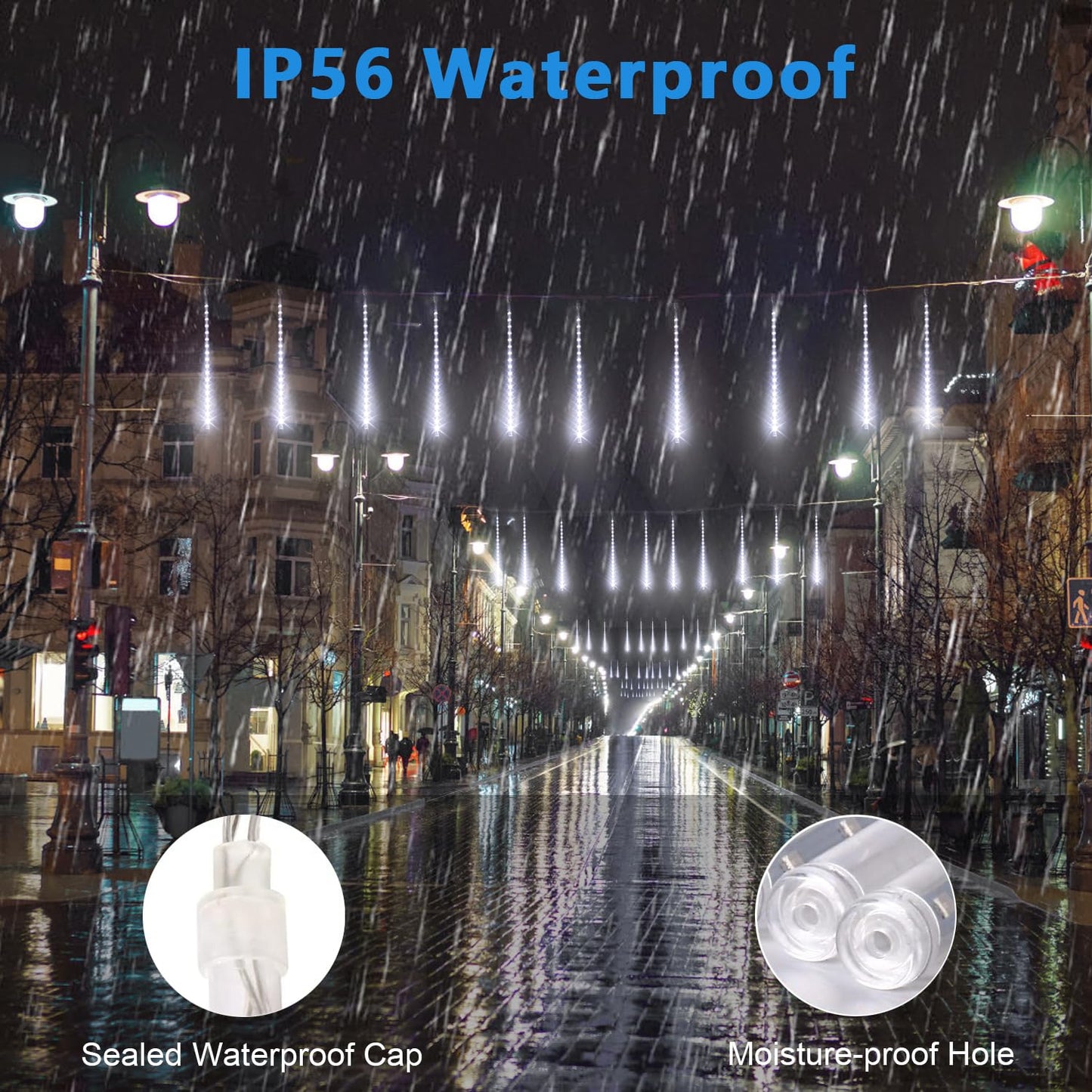 Aluan Christmas Lights Outdoor Meteor Shower Lights White 16 Inch 10 Tubes 360 LED Falling Rain Lights Waterproof Snowfall Dripping Icicle Lights for Xmas Tree Holiday Decoration Yard Porch Patio