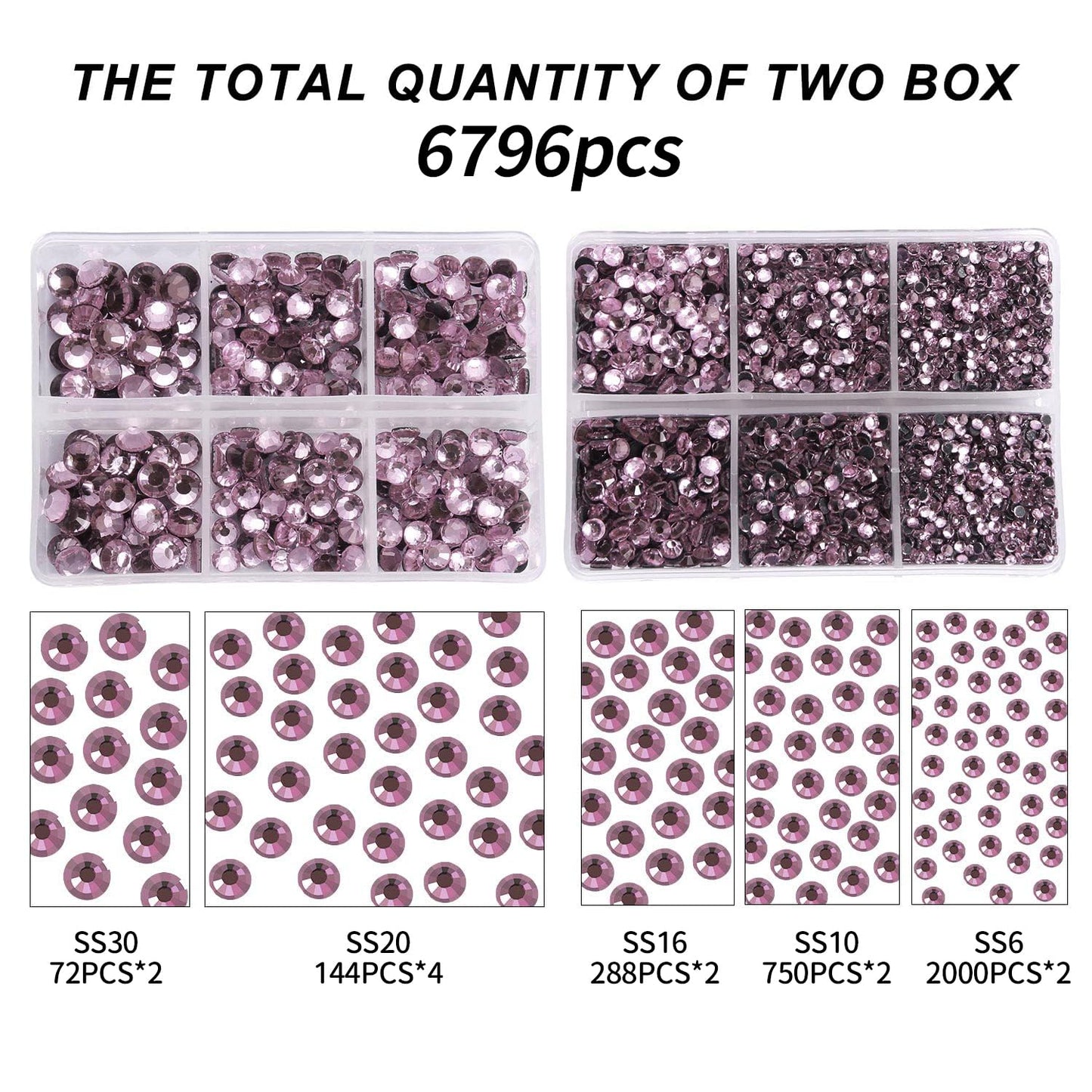 MEIBITE 6796PCS Light Amethyst Hotfix Rhinestones Crystal Stones Glass for Fabric Clothes Shirts Sparkly Flat Back Round with Tweezers and Picking Pen (SS6~SS30 Set)