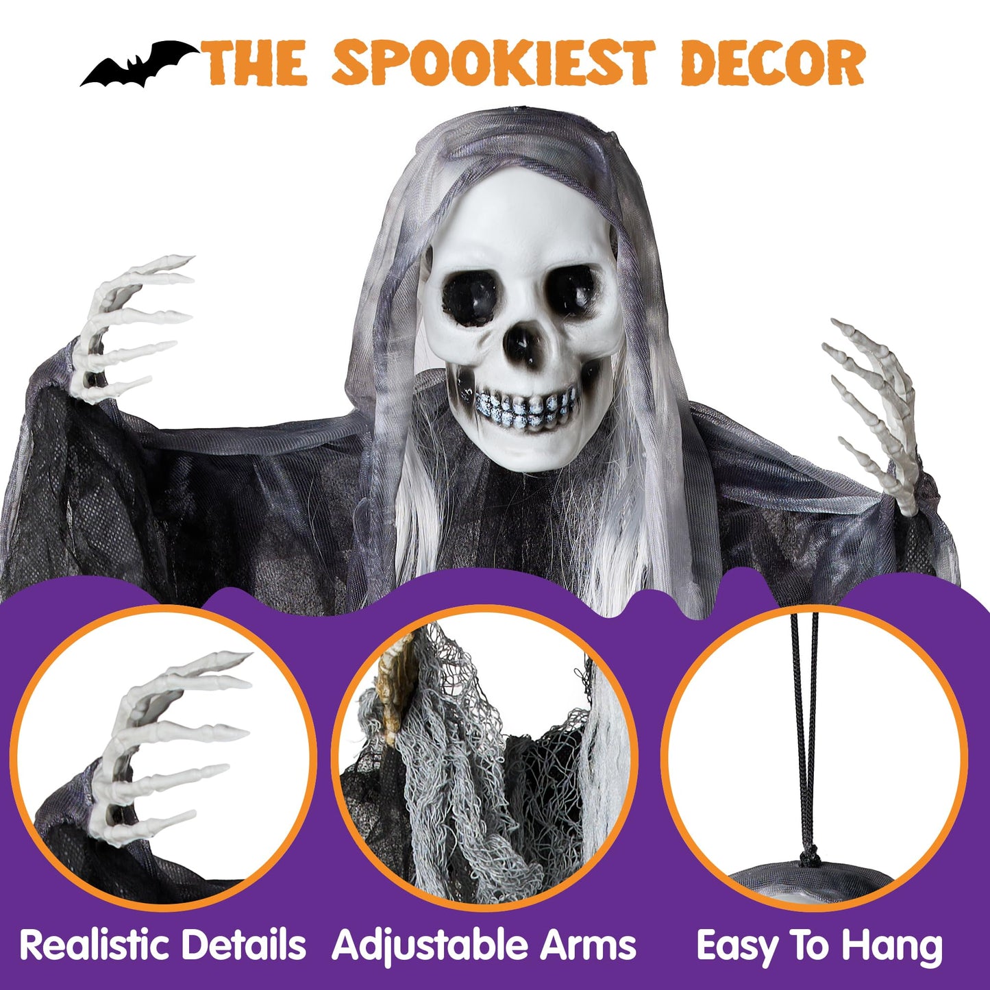 JOYIN 3 Pack Hanging Halloween Skeleton Ghosts Decorations Outdoor, Grim Reapers for Best Halloween Outdoor Decorations, Haunted Haunted House Prop, Party Supplies
