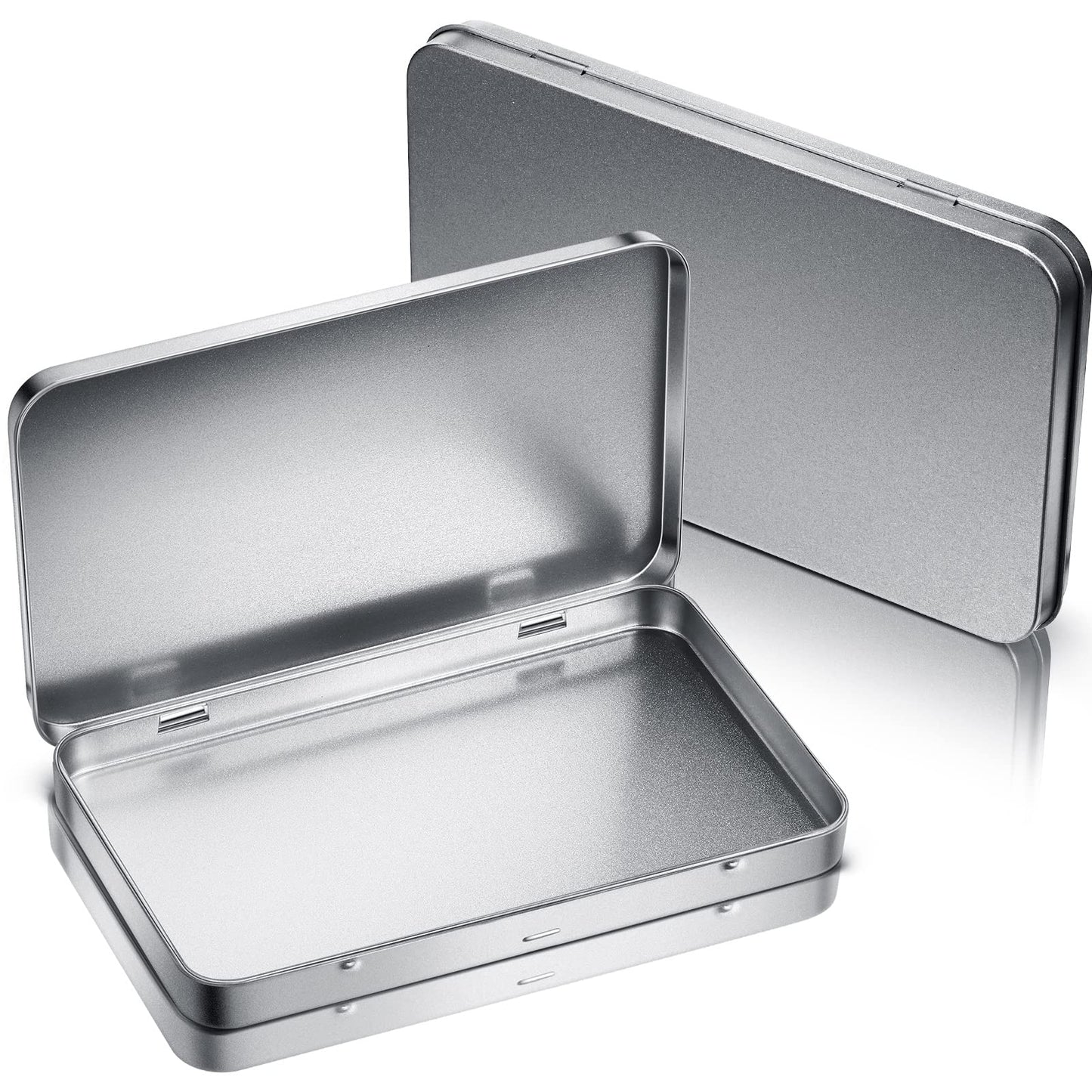 Geiserailie 4 Pack Rectangular Metal Tin Box with Lid Metal Hinged Lid Tin Empty Box Container Storage for Watercolor Jewelry Pen Eraser Pill Candy Craft Organize 7.0 x 4.2 x 0.6'' (Sliver)