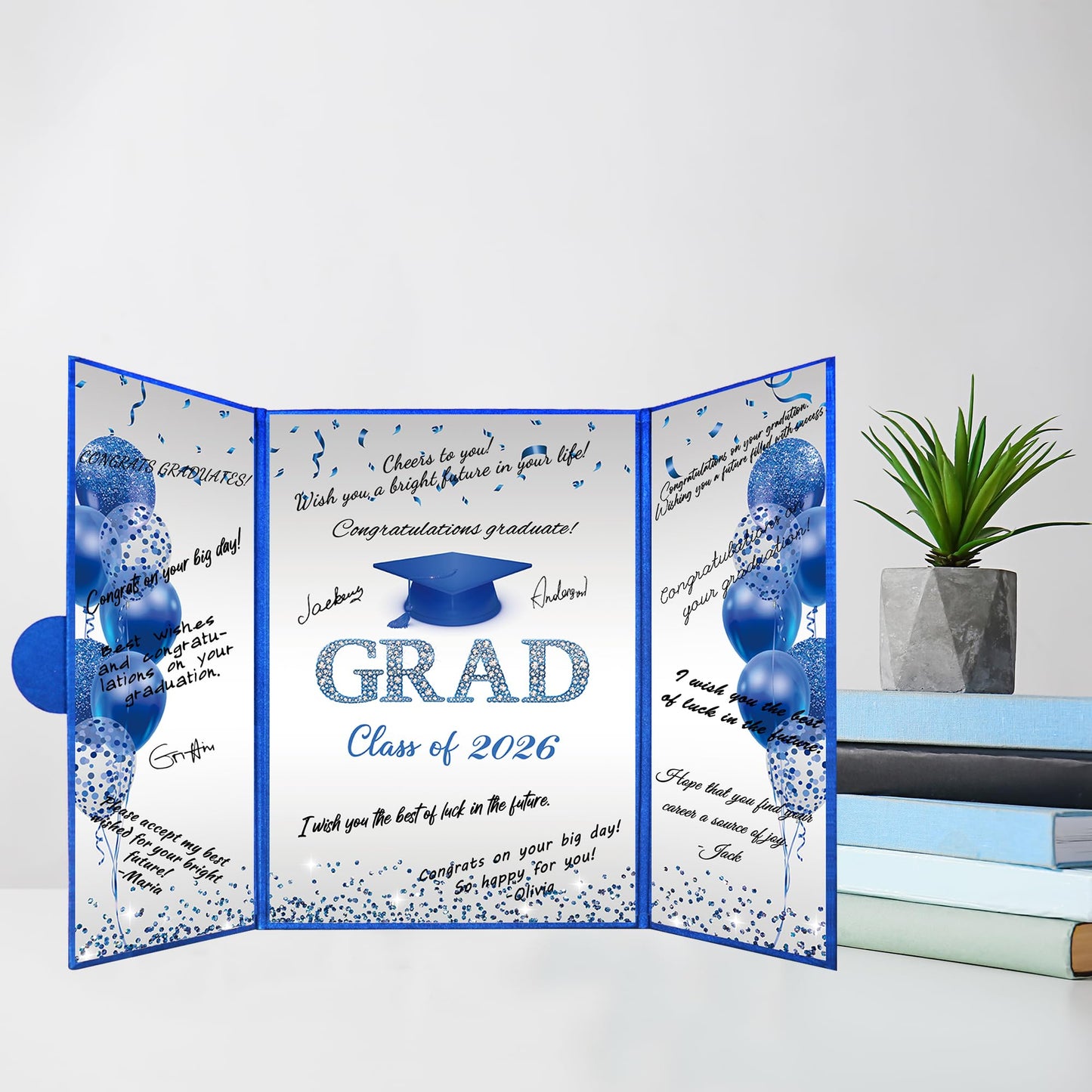 DARUNAXY Blue Silver Graduation Party Decorations, Blue Class of 2026 Congratulations Graduates Alternative Signature Guest Book for Men Happy Graduation Gifts Congrats Grad Party Signing Card Board