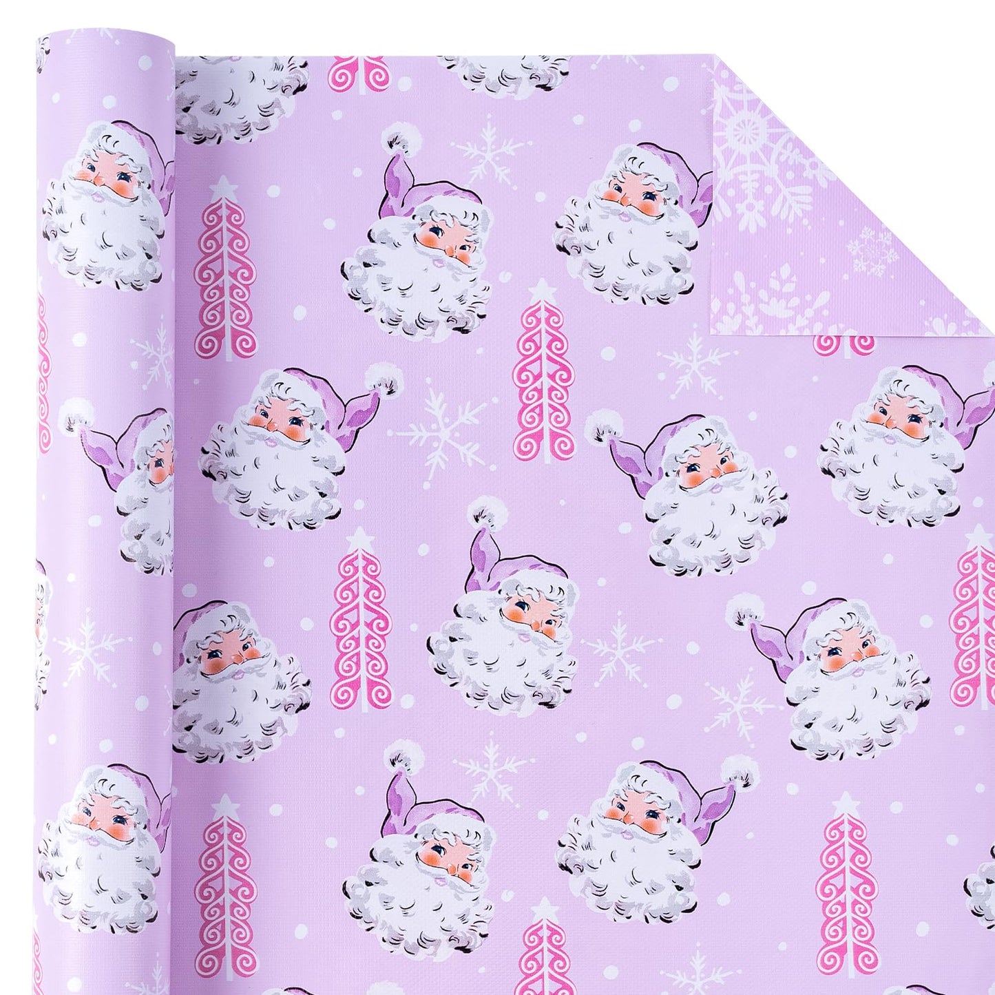 WRAPAHOLIC Reversible Christmas Wrapping Paper - Mini Roll - 17 Inch x 33 Feet - Purple Santa Claus and Snowflake with Embossed for Christmas, Holiday, Party Celebration
