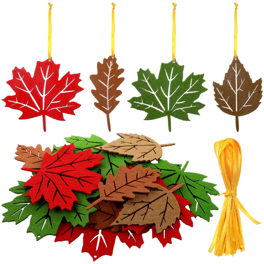 Tatuo 24 Pcs Thanksgiving Tree Ornaments and Fall Leaves Hanging Decorations Felt Ornaments Felt Decoration Pendant for Thanksgiving Theme Family Party Indoor Outdoor(Fall, Classic Color)