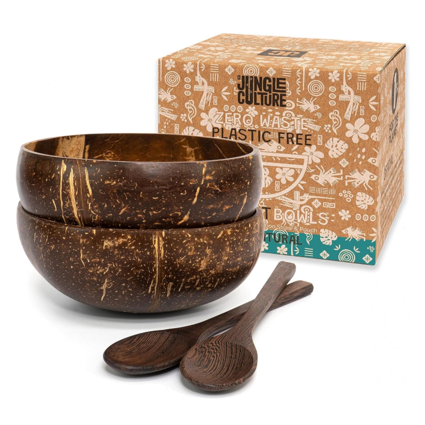 2 Polished Coconut Bowl & Wooden Spoons Set with Bamboo Straws • Natural Yoghurt & Smoothie Bowls Ideal for Ninja Creami • Healthy Coco Shell Buddha, Acai • Eco Friendly Vegan Gifts