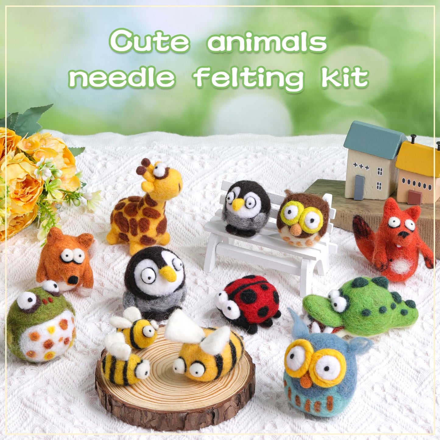 Needle Felting Kit - 13Pcs Needle Felting Kit for Beginners with Wool Roving, Felting Pad, Felting Needles for Starters DIY Craft Animal Home Deco Birthday Gift