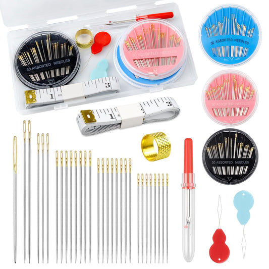 FIVEIZERO Premium Hand Sewing Needles Set,90-Count Assorted Embroidery Needles with threaders,Thread Removal Knife, Thimble,Soft Tape Measure for Hand Sewing Repair
