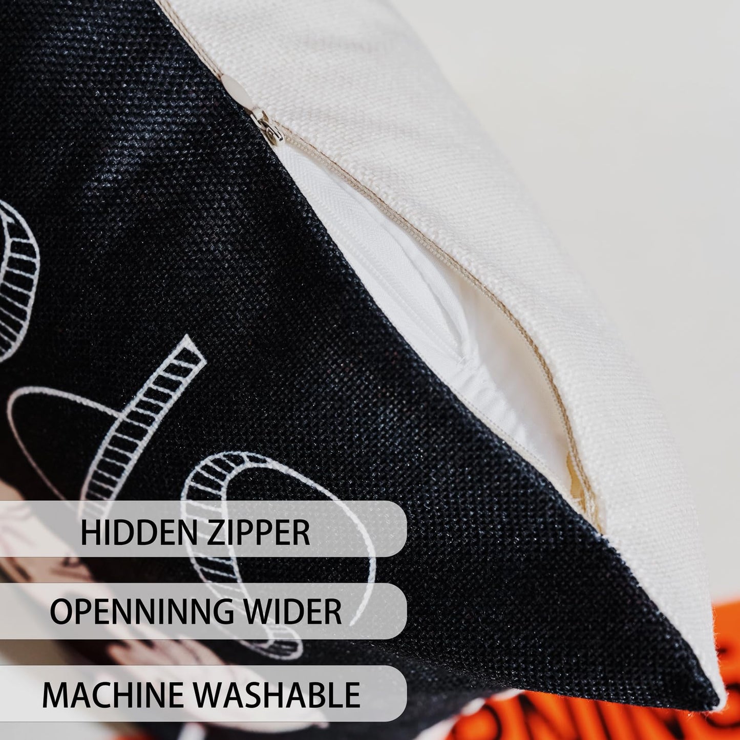 Hongsome Ghost Halloween Decor-Throw Pillow Covers 18x18in Set of 4,Spooky Gothic Linen Pillow Case for Couch Fall Christmas Holiday Outdoor Burnt Orange Black White Decorations