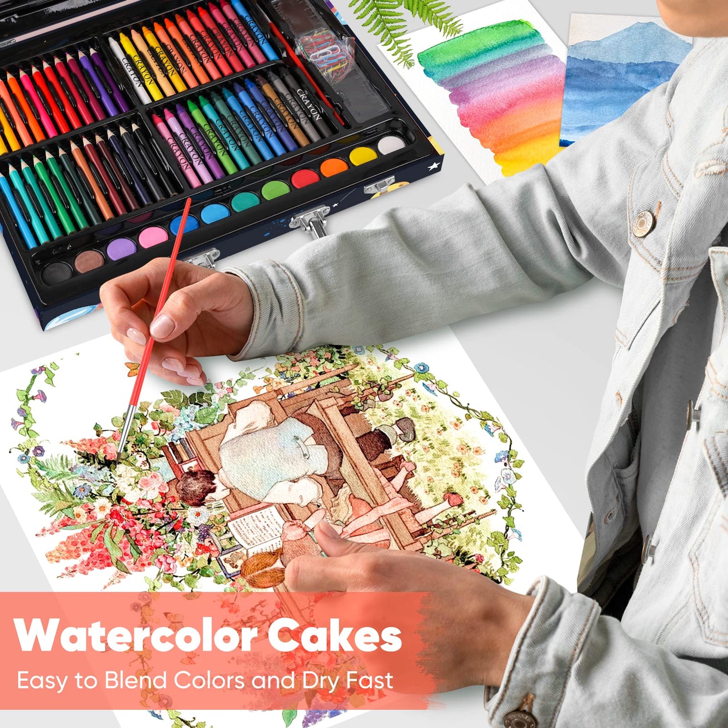 Soucolor 183-Pack Cute Preppy Stuff School Office Teacher Supplies: 48 ct Crayons, 24 Oil Pastels, 24 Drawing Pencils, Art Markers, Watercolor Cakes, Sketch Papers, Classroom Must Have, Stocking Stuff