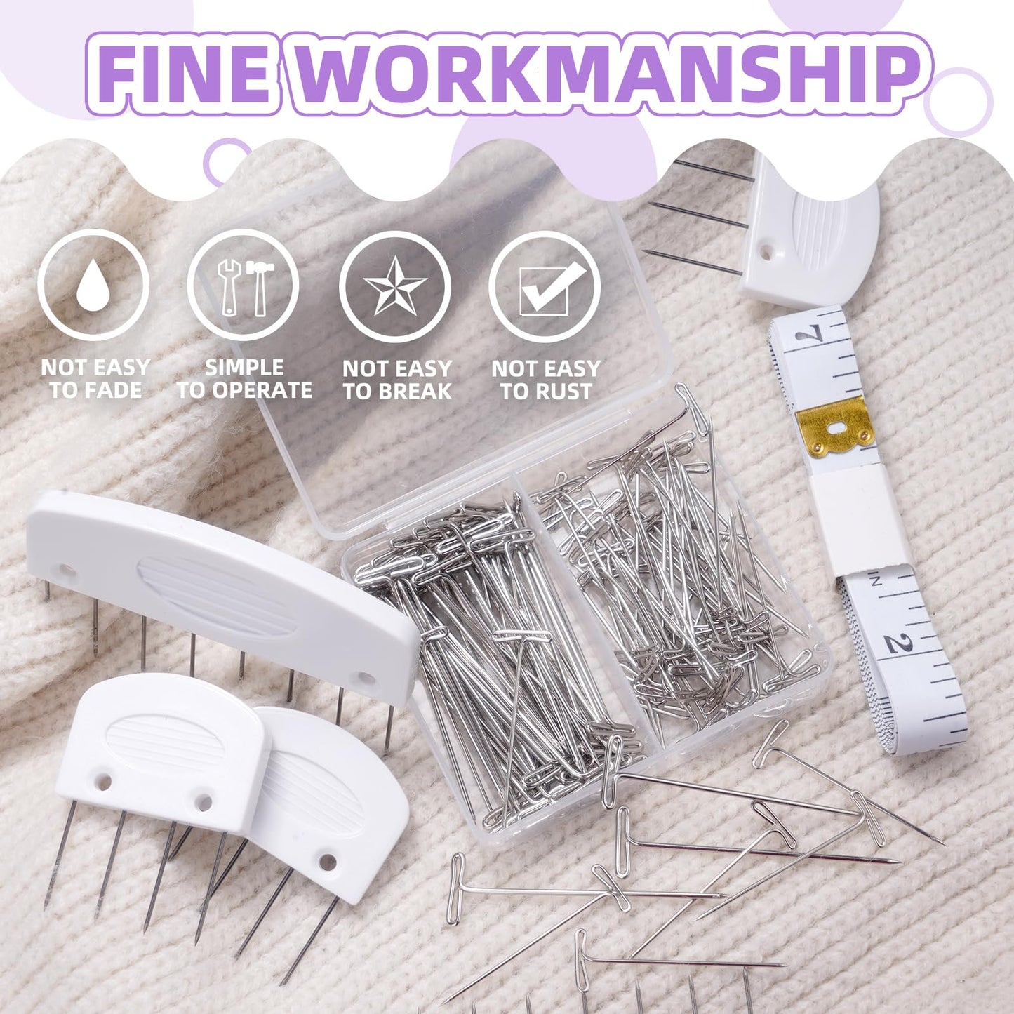 130 Pcs Knit Blockers Kits, Blocking Knit Combs Pins Set for Knitting, Knitting Tools Knitter Crochet, with Flexible Tape Measure Ruler, Silver T-Pins for Sewing Lace or Needlework Projects Device