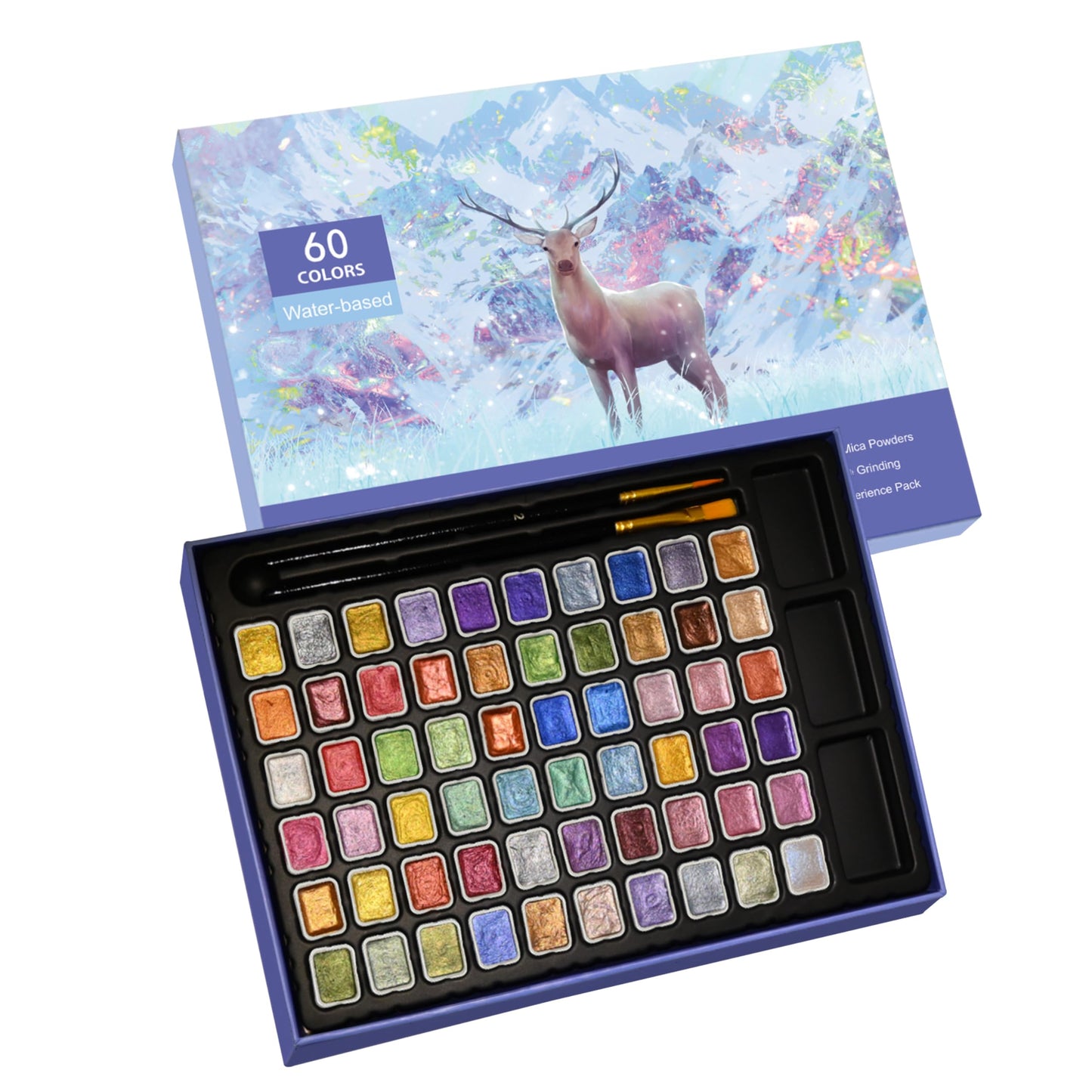Mini Shimmer Watercolor Paint Set, 60 Colors Glitter Metallic Watercolour Painting Sets, Solid Pearl Water Color Paints for Artists, Amateur Hobbyists and Painting (60 Colours)