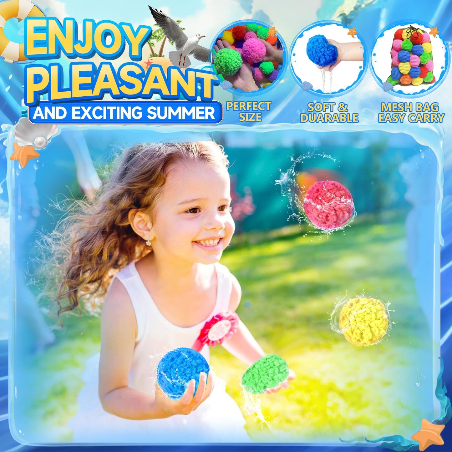 BEFANS 60 Pcs Reusable Water Balls, Reusable Water Balloons for Outdoor Toys and Games, Water Toys for Kids and Adults Boys and Girls - Summer Balls for Pool and Backyard Fun
