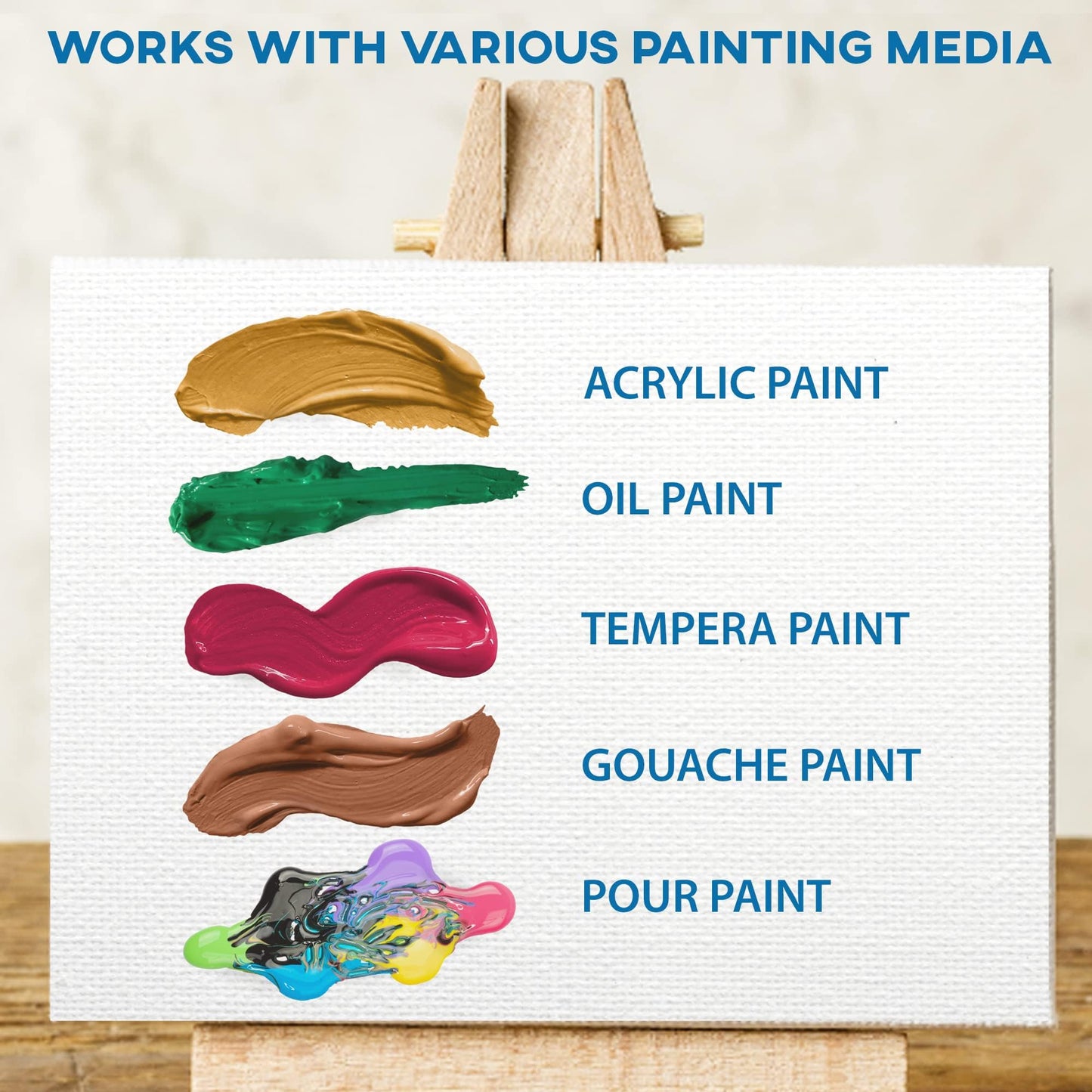 Stretched Canvas for Painting (10 Pack) Blank Painting Canvas - 2 of Each; 4x4, 5x7, 8x10, 9x12 and 11x14 Canvas, 100% Cotton Pre-Primed, Great for Pouring, Acrylic, Oil, Wet and Dry Art Media