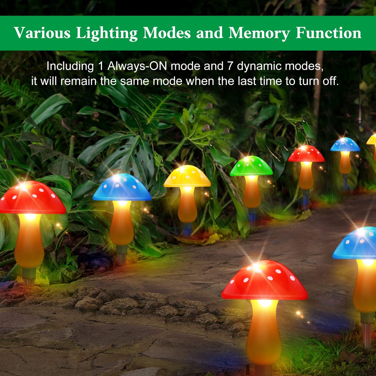 ReyeeInc Solar Garden Decor Lights, Solar Powered Mushroom Outdoor Waterproof Long Lasting Mushrooms Stake Lightings with 8 Lights and 8 Modes for Yard Lawn Flowerbed Pathway Decoration (8 in 1)