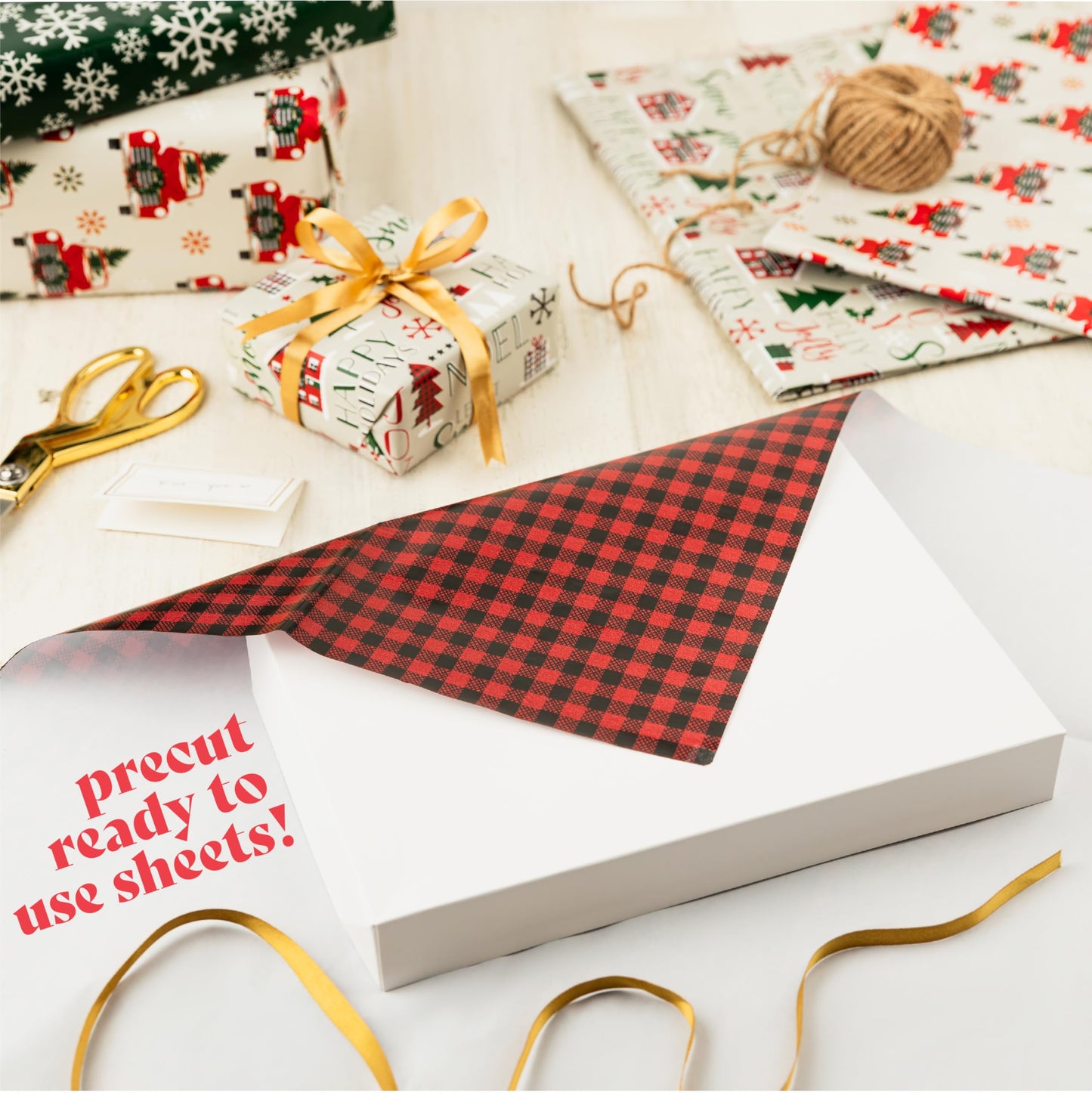 Christmas Wrapping Paper Sheets – 20 Precut (30"x20") Sheets – 4 Unique Holiday Gift Wrap Patterns