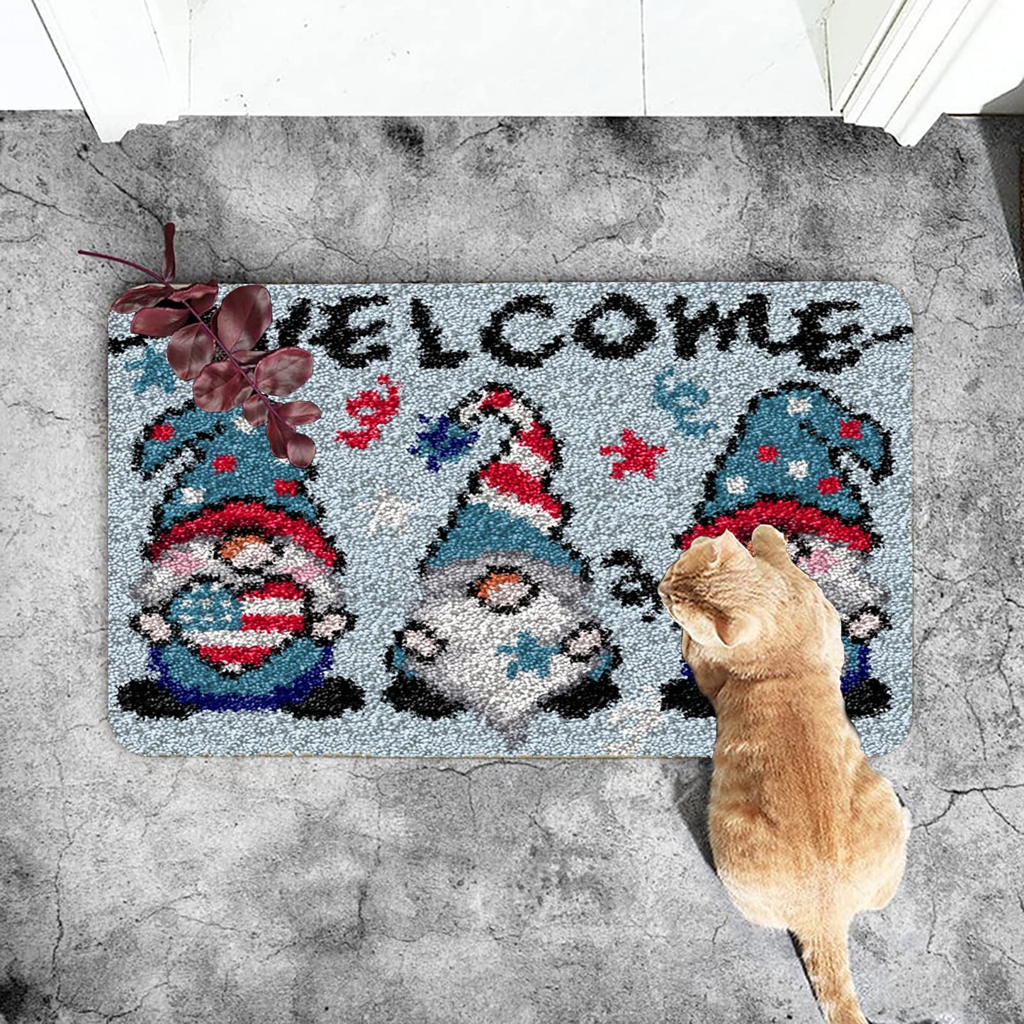 Latch Hook Kits for Adults Kids Christmas Rug Making Kits with Printed Canvas Carpet Tapestry Kits DIY Needlework Doormat Creative Gift Home Decoration 20.5Inch X13.8Inch (Blue)