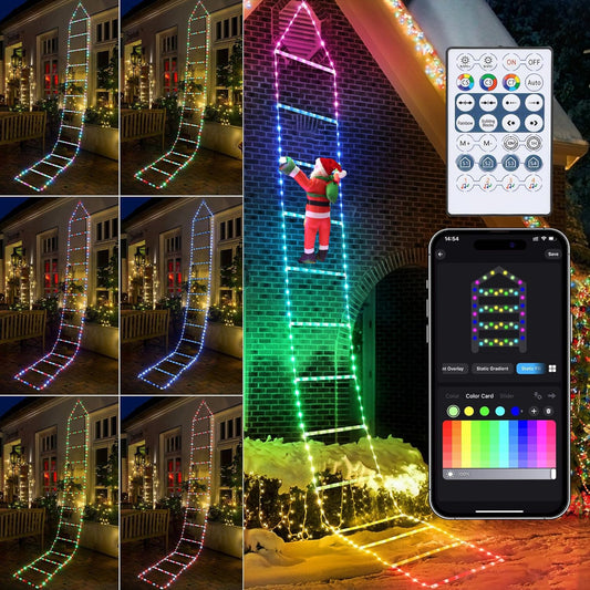 Christmas Decorations Lights, 10ft Smart RGB Christmas Decorative Lights with Santa Claus, Bluetooth & App Controlled Ladder Light - Music Sync Color Changing Xmas Light for Indoor Outdoor