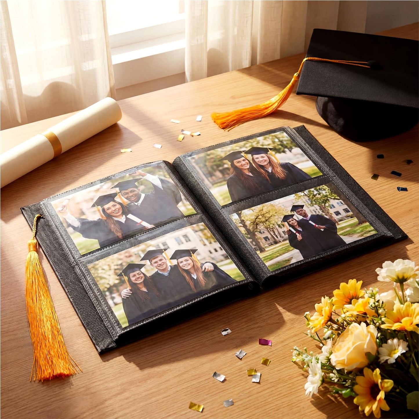 Gersoniel 2026 Graduation Photo Albums with 200 Pockets Leather Cover 4x6 Picture Featuring Cutouts for Tassel Graduation Photo Memory Scrapbook Book Holds Gift for Senior High School College Graduate