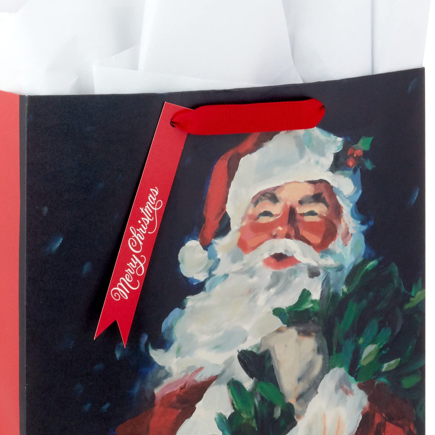 13" Large Christmas Gift Bag with Tissue Paper and Gift Tag (Traditional Santa Claus) for Kids, Adults, Friends, Family