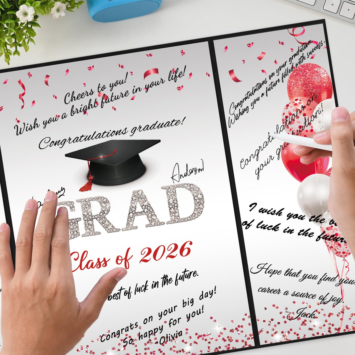 DARUNAXY Black and Red Graduation Party Decorations, Red Class of 2026 Congratulations Graduates Alternative Signature Guest Book for Men Happy Graduation Gifts Congrats Grad Party Signing Card Board