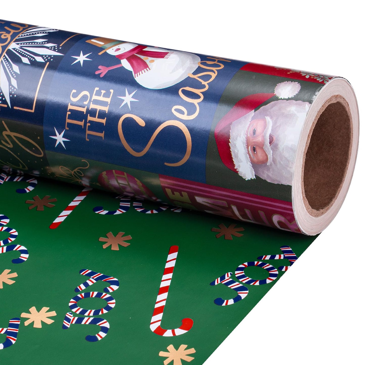 Reversible Wrapping Paper Roll - Mini Roll - Christmas Santa Claus, Snowman and Candy Cane Pattern Great for Christmas, Party, Holiday - 17.5 Inches X 32.8 Feet