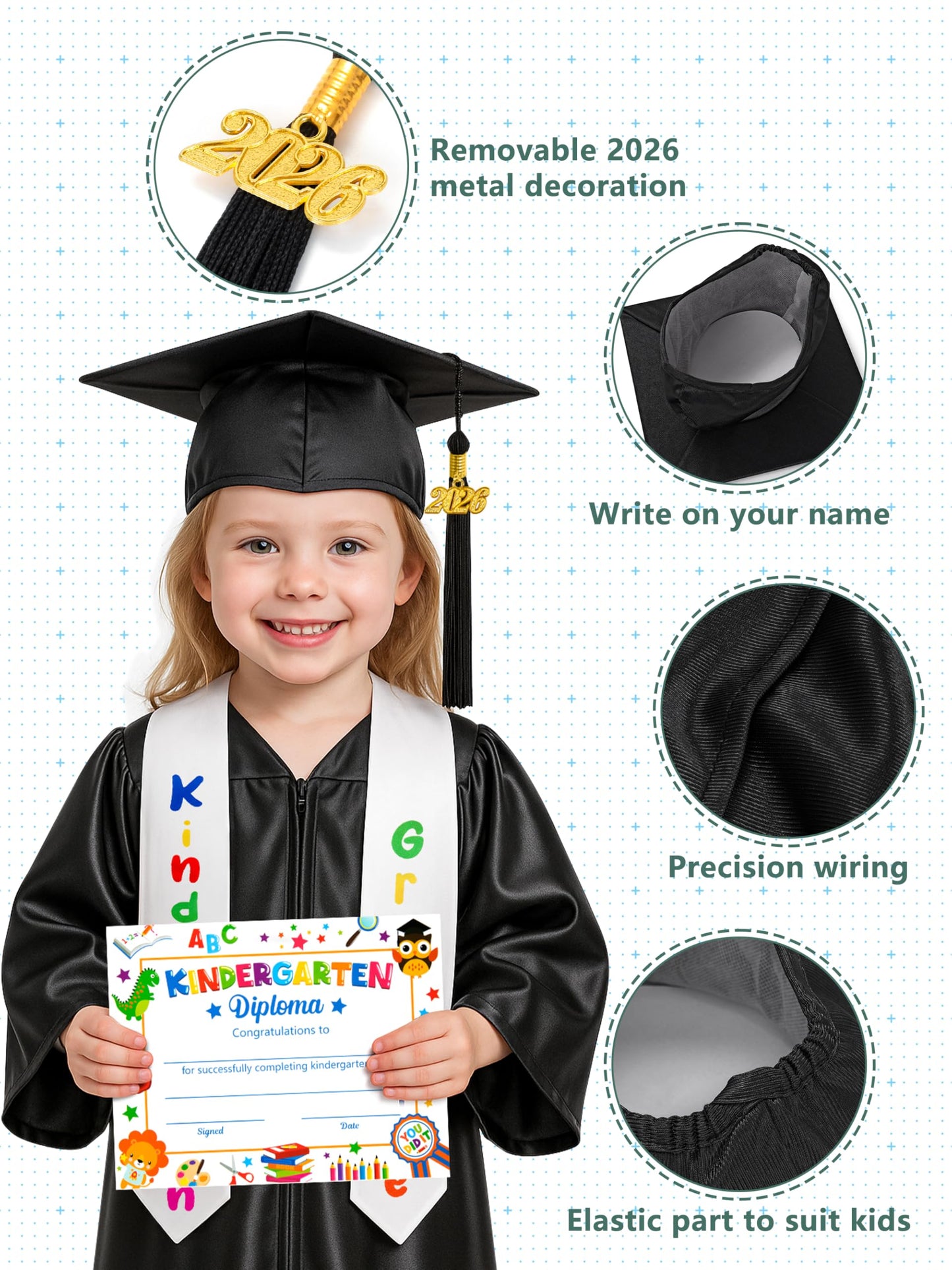QZYL Kindergarten Graduation Cap and Gown Set, 2025 Kids Graduation Outfit with Tassel and Certificate for Kindergarten