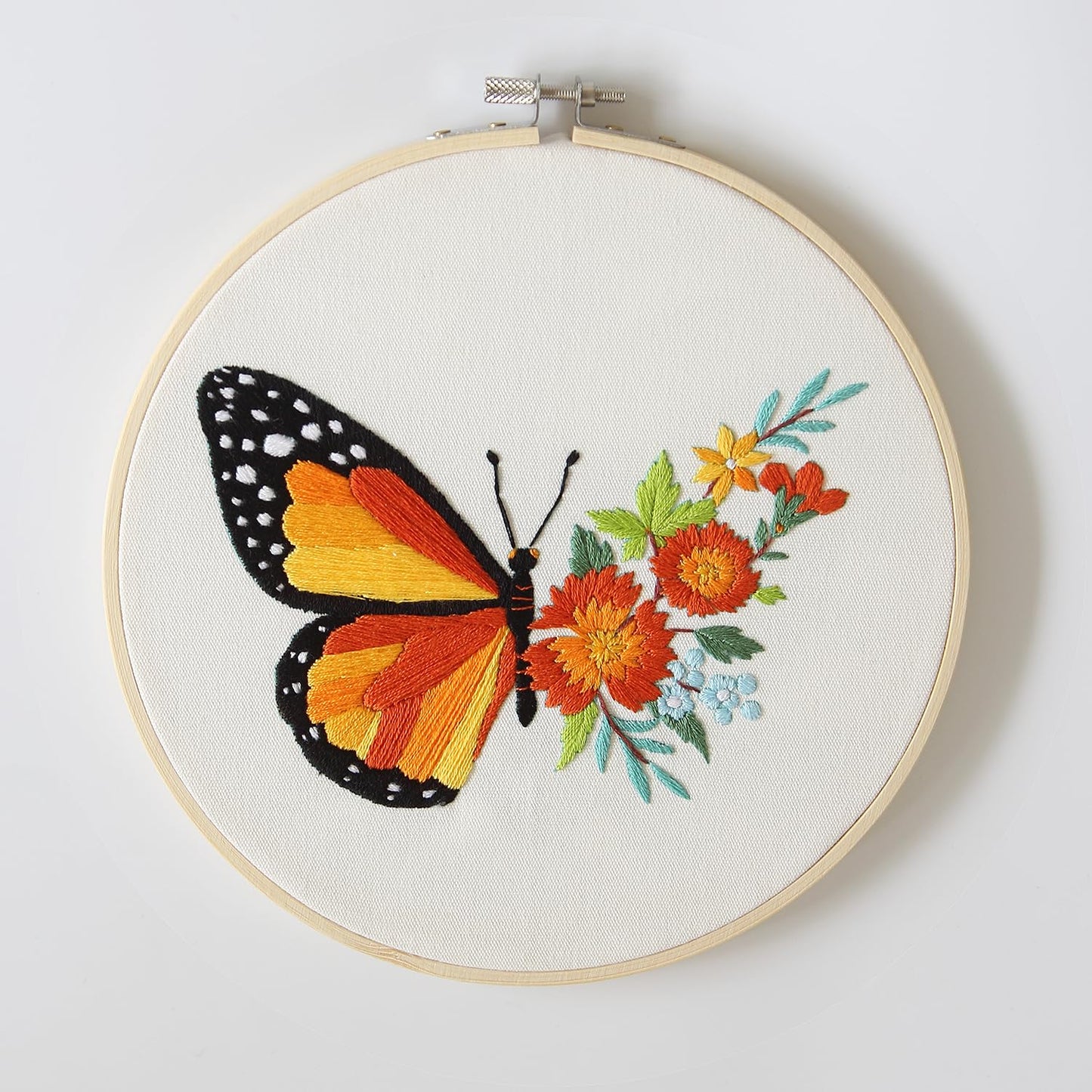 4 Sets Embroidery Set for Beginners, Art Craft, Easy Sewing, Includes Embroidery Clothing, Pattern, Embroidery Hoop, Instruction Manual, Colorful Thread Needles Set (Butterfly)