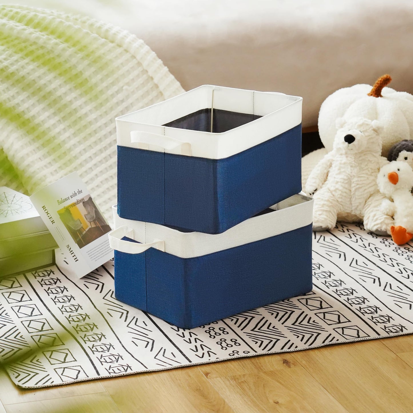 GRANNY SAYS Closet Storage Bins with Handles, Fabric Containers for Organizing, Toys Organizer for Nursery, Storage Baskets for Clothes, Folding Storage Box, Large, Blue&White, 2-Pack