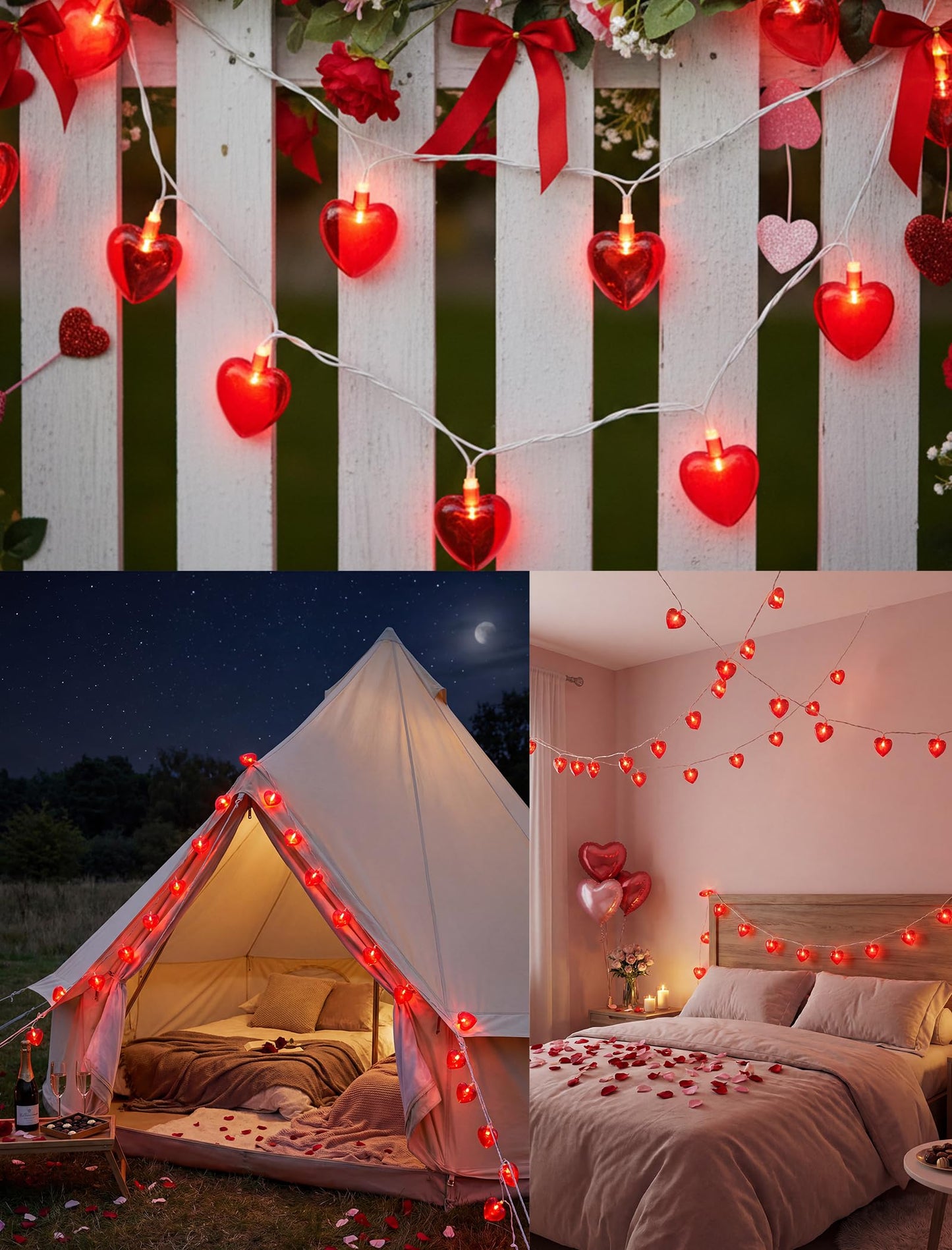 Red Heart String Lights, 8.5Ft Outdoor Valentine's Day Decorations Lights with 10 LED Red Heart Lights, Plug in Heart Fairy String Lights for Valentines Indoor Home Window Wedding Party Xmas Decor