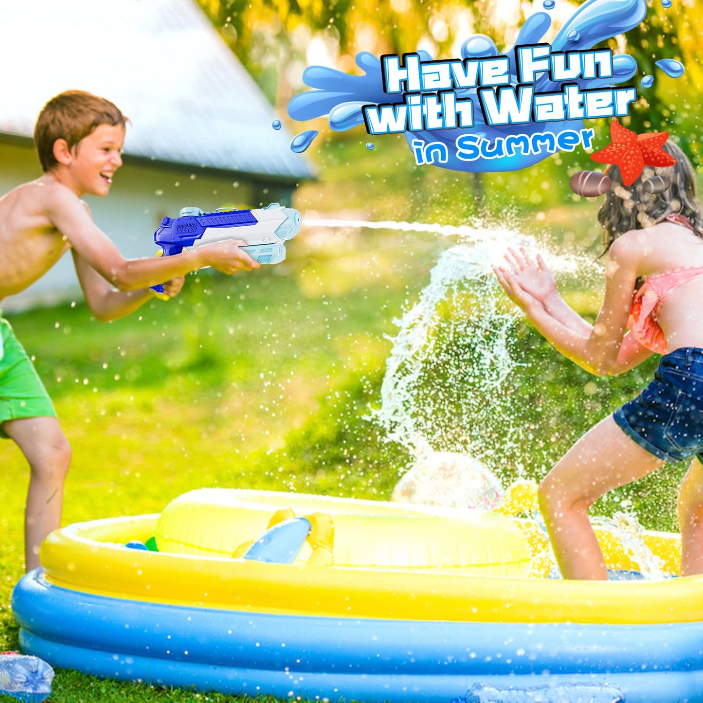 WOLKEK Water Guns for Kids Adults, 4 Pack 400CC Long Range High Capacity Squirt Guns Toy, Pool Toys Water Toys for Swimming Pool Beach Sand Outdoor, Summer Gifts for Boys Girls