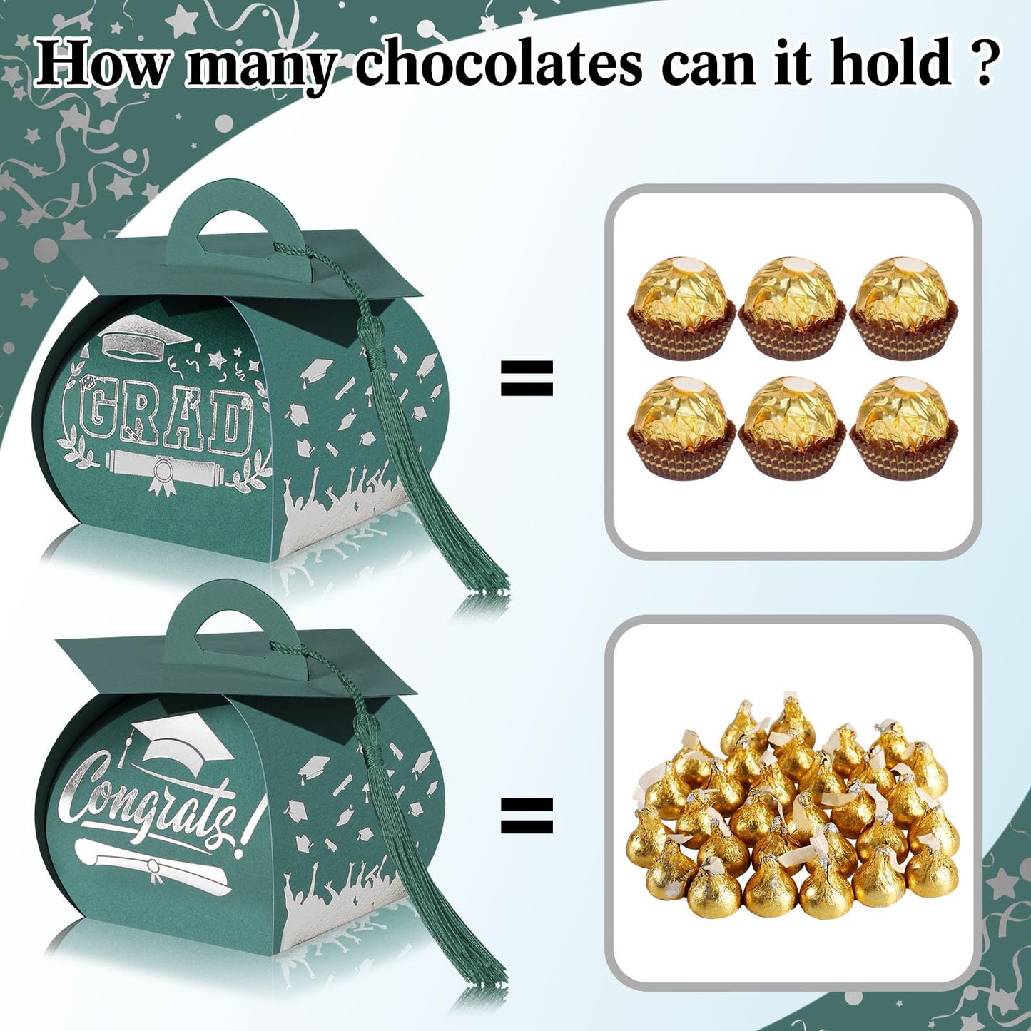 TaoBary 30 Pcs Graduation Cap Gift Boxes Graduation Decorations Class of 2026 Candy Box with Tassel for 2026 Grad Party Favors Supplies(Dark Green, White)