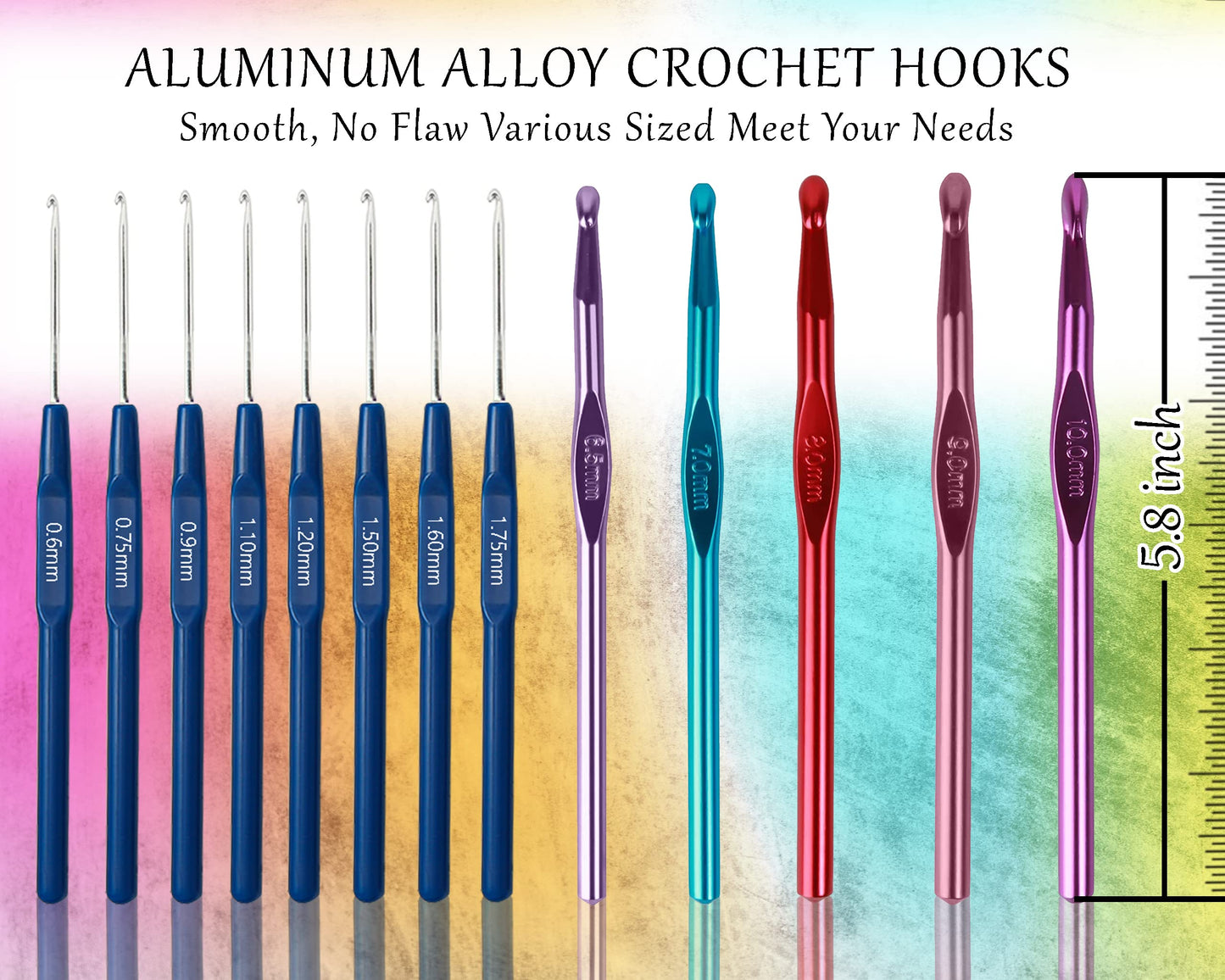 Looen 61Pcs Ergonomic Crochet Hooks Set, 22size (0.75mm-10mm), with Case for Arthritic Hands, Extra Long Crochet Needles, Nice Gift (Green)