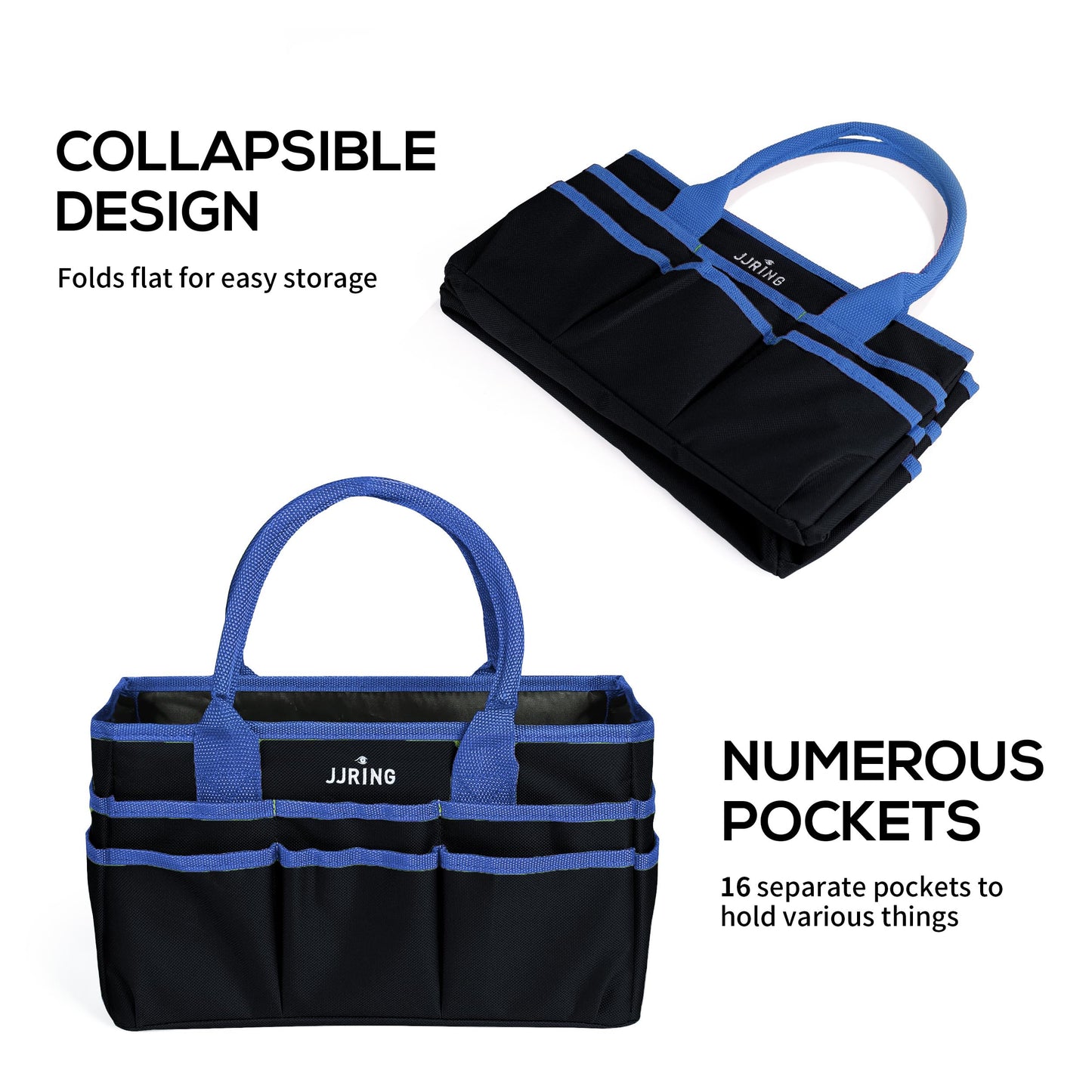 JJRING Craft and Art Organizer Tote Bag - 600D Blue Nylon Fabric Art Caddy with Pockets - for Art, Craft, Sewing, Medical, and Office Supplies Storage