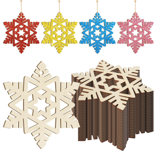 Wooden Snowflake Ornaments to Paint - Christmas Winter Decoration Cutouts Unfinished 24PCS 3.5 Inches, DIY Blank Tree Ornament for Home Snowflakes Crafts Hanging