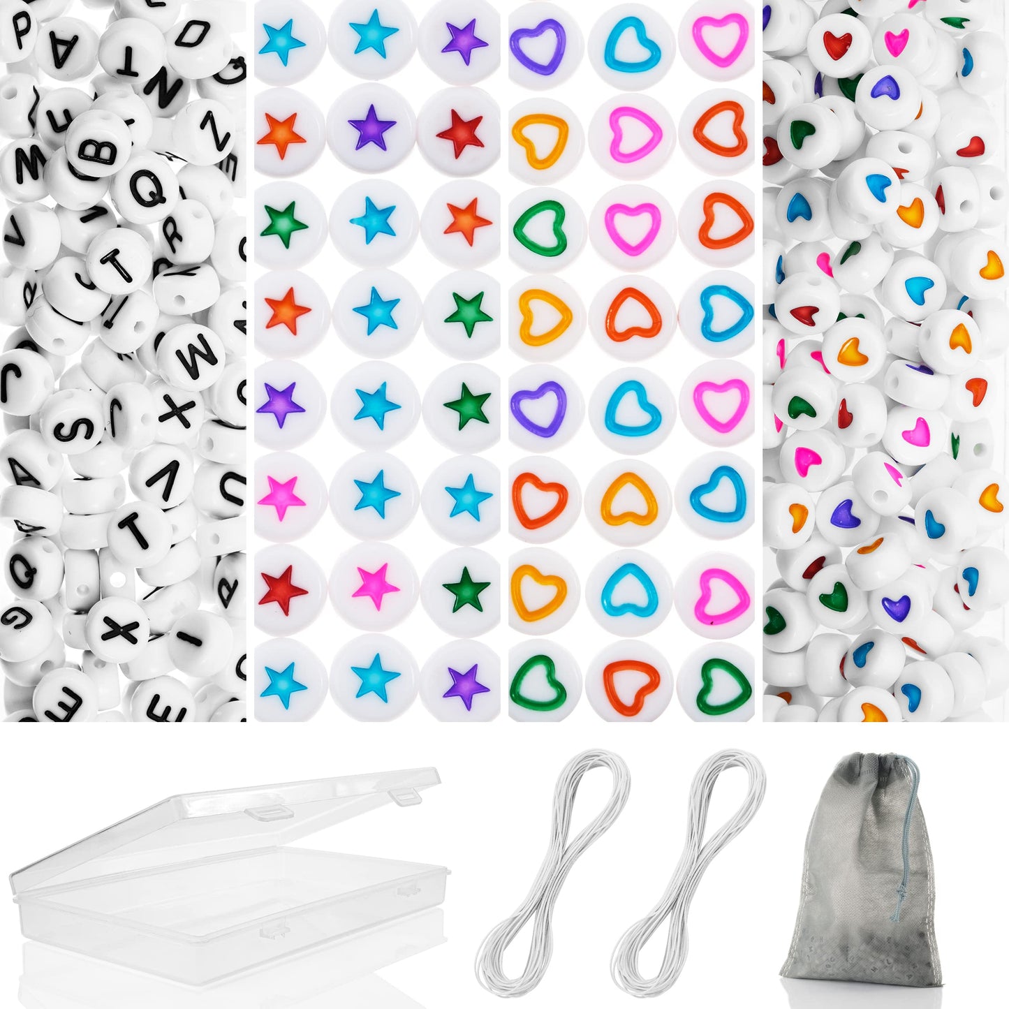 Stylo 800 PCS Letter Beads for Bracelets, Colorful Alphabet Beads for Jewelry Making with Acrylic Round Beads, Heart, Star Charms and 52' Elastic String Thread