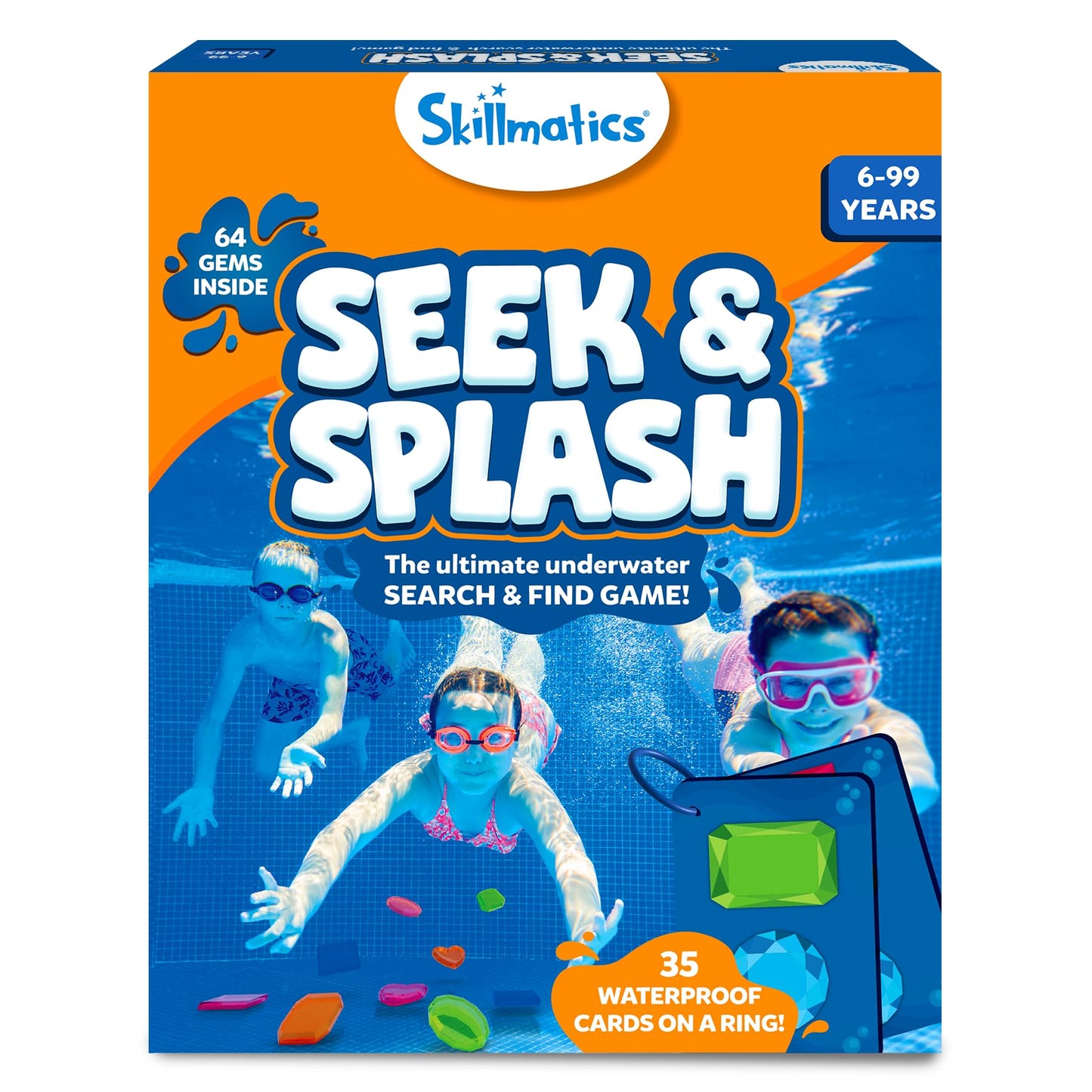 Skillmatics Pool Toys - Seek & Splash, Search & Find Water Game, Swimming Pool Dive Toy, Summer Activity, Screen-Free Fun & Gifts for Kids Ages 6, 7, 8, 9, 10, 11 & Up, Includes 64 Colorful Gems