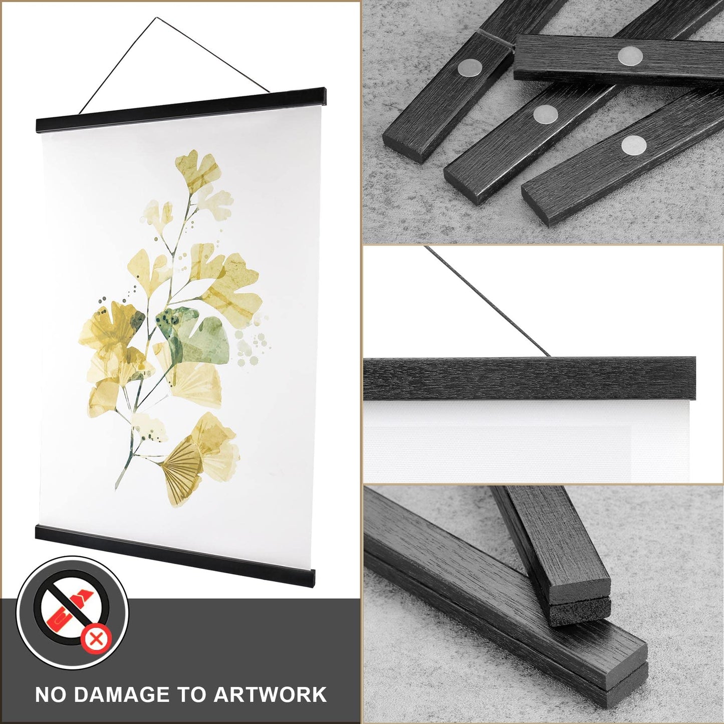 Magnetic Poster Hanger Frame, Black Magnet Poster Frame 12x16 12x18 12x36 for Paintings, Photos, Maps, Scrolls, Picture, Canvas Works and Art Prints
