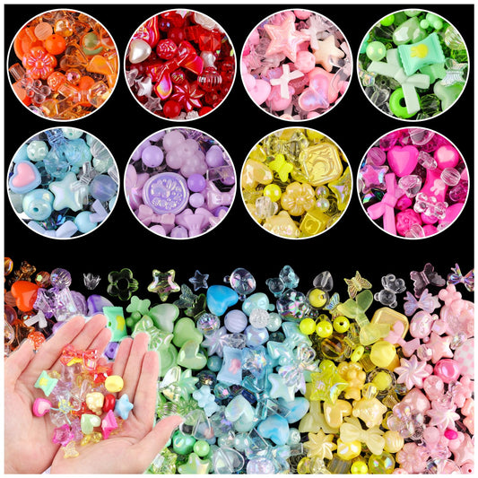 TINKRSTUFF Assorted 400PCS Mix Acrylic Beads for Bracelet Making, Flower Bow Butterfly Candy Heart Gummy Bear Kawaii Aesthetic Beads,Cute Beads for Jewelry Making DIY Necklace Keychain Phone Charms