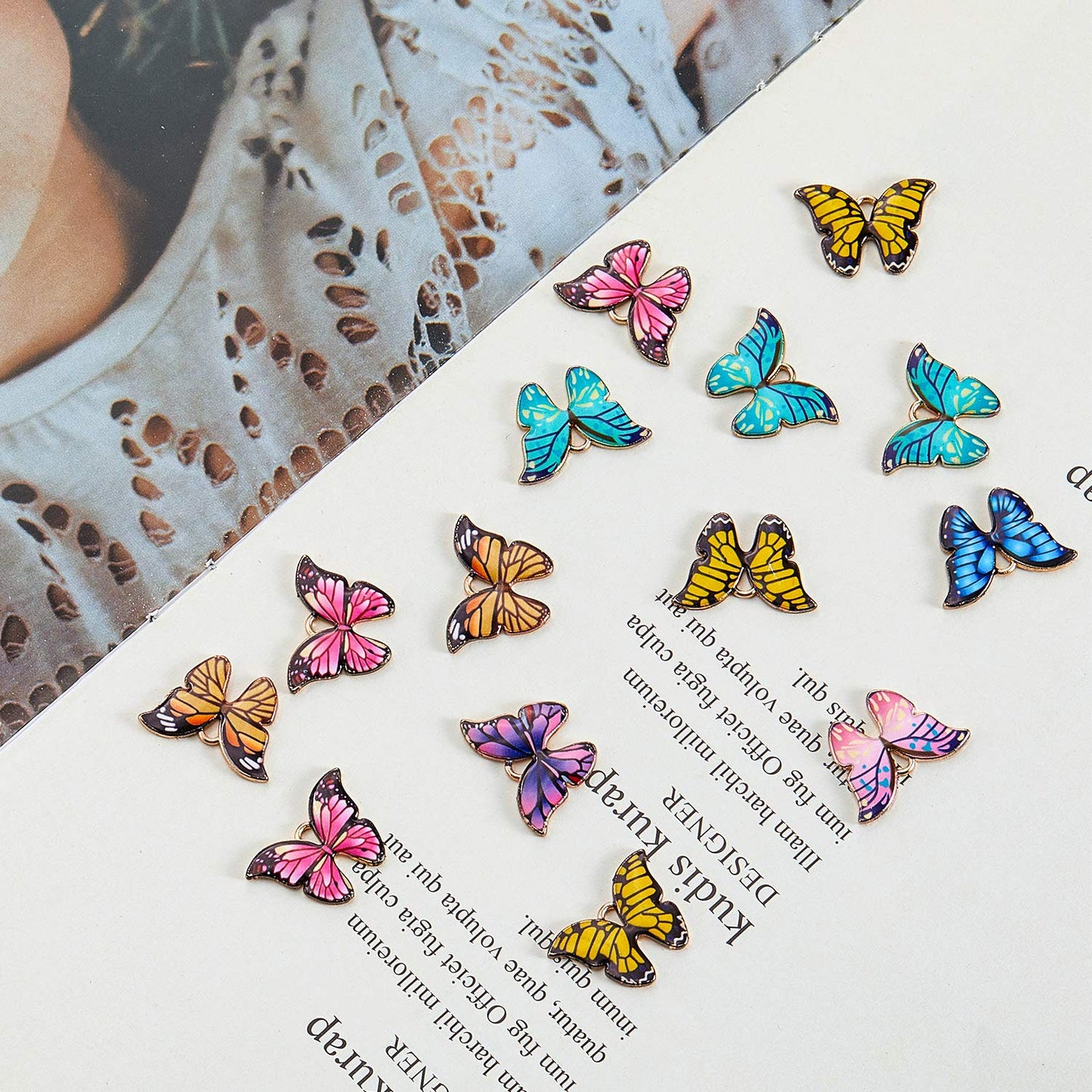 56 Pieces Butterfly Charms Butterfly Pendants Kawaii Charms for Jewelry Making DIY Necklace Bracelets Accessories