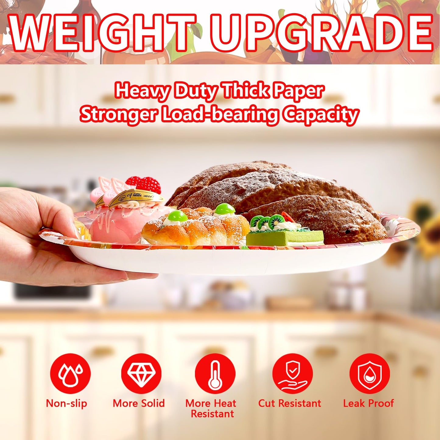 50Pcs Friendsgiving Oval Plates 10"x12" Large Fall Thanksgiving Turkey Paper Plates Disposable Heavy Duty Turkey Harvest Pumpkin Dinner Platter for Autumn Fall Friendsgiving Friends Thanks Party Decor