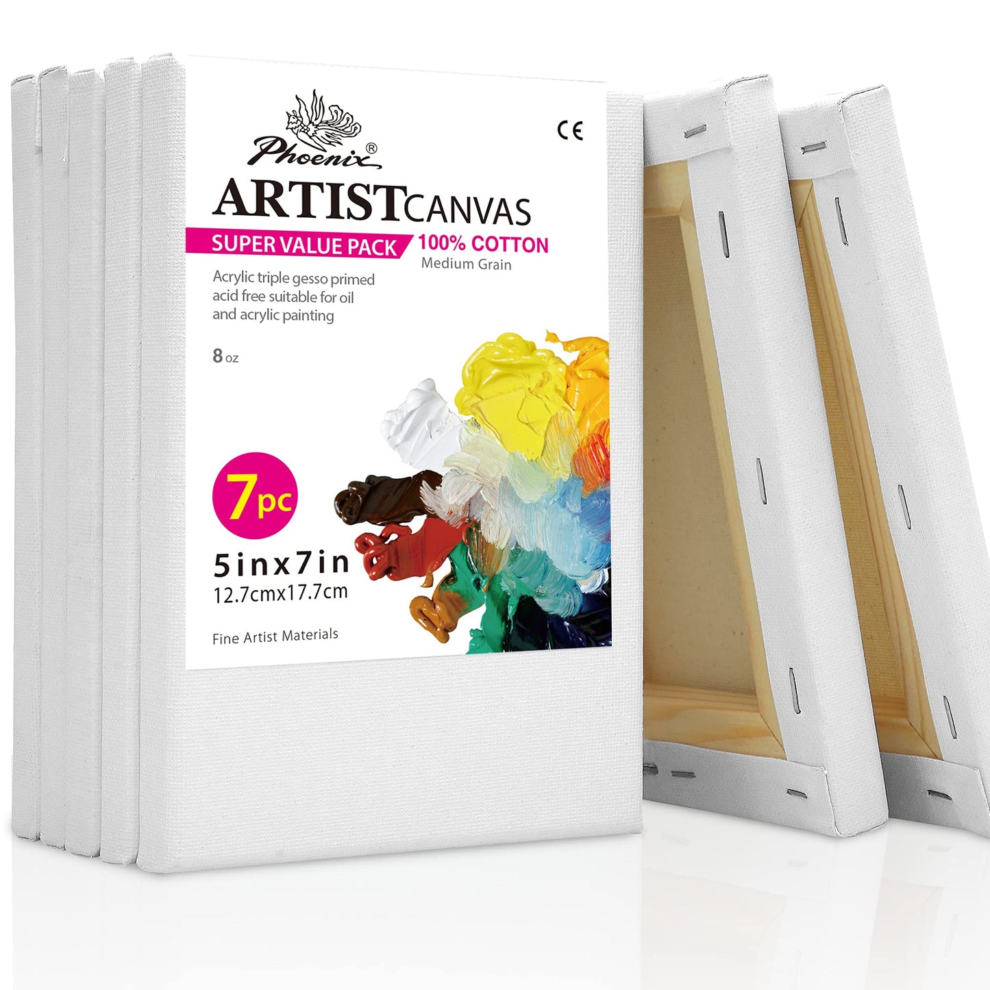 Stretched Canvas for Painting 5x7 Inch/7 Value Pack, 8 Oz Triple Primed 5/8 Inch Profile 100% Cotton White Blank Canvas,Small Framed Canvas for Oil Acrylic & Pouring Art