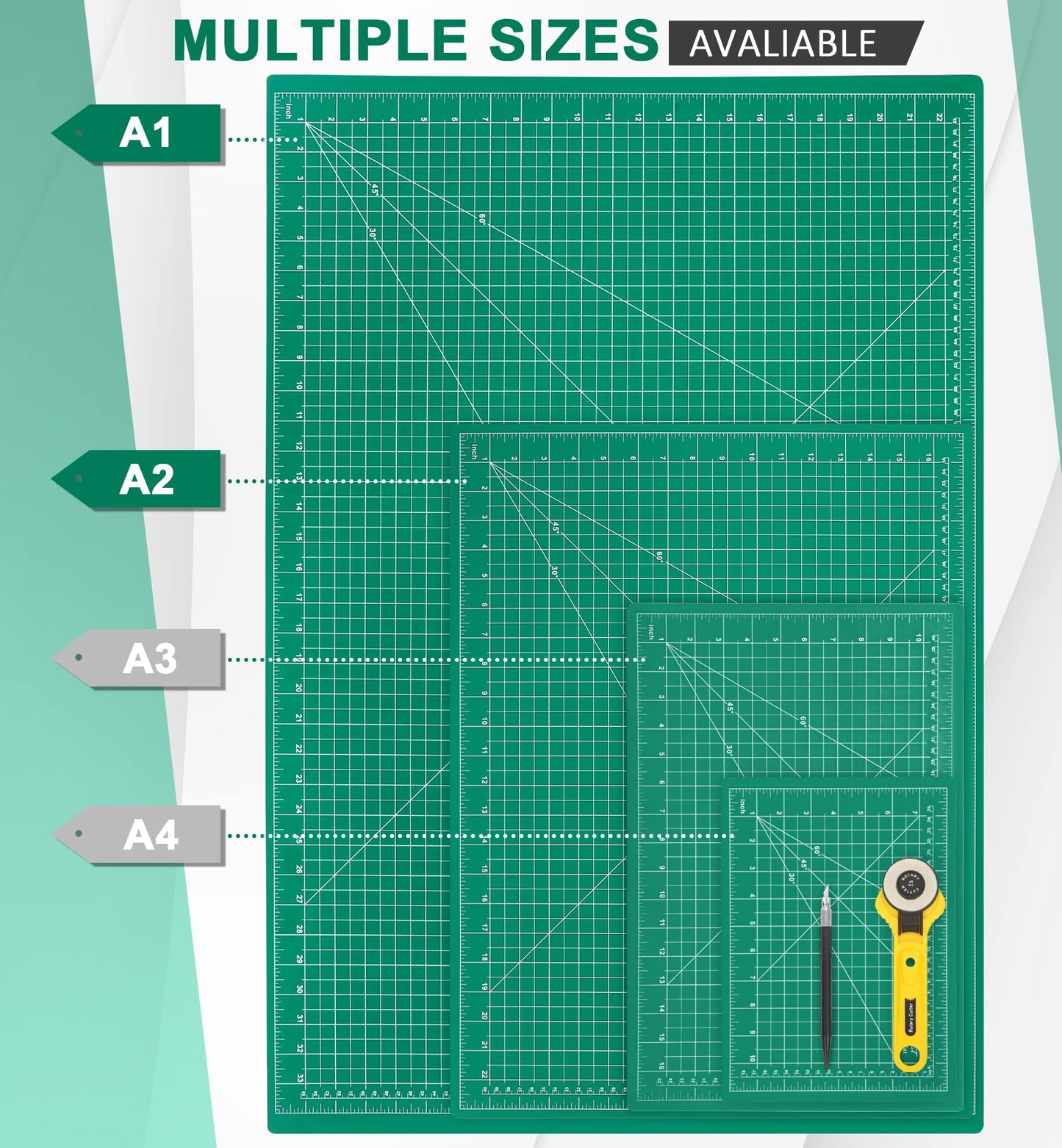 Idemeet Self Healing Cutting Mat, Density-upgraded 18inch x 12inch Sewing Mat for Crafts, 5-play Rotary Cutting Board Double-sided for Cutting Quilting Modeling Projects, Green